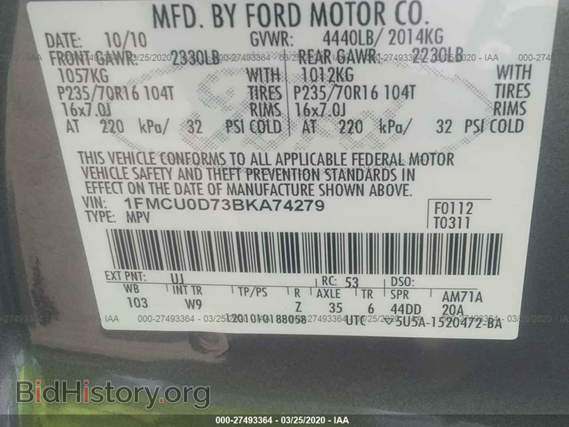 2011 FORD ESCAPE - VIN: 1FMCU0D73BKA74279 - Photo 9