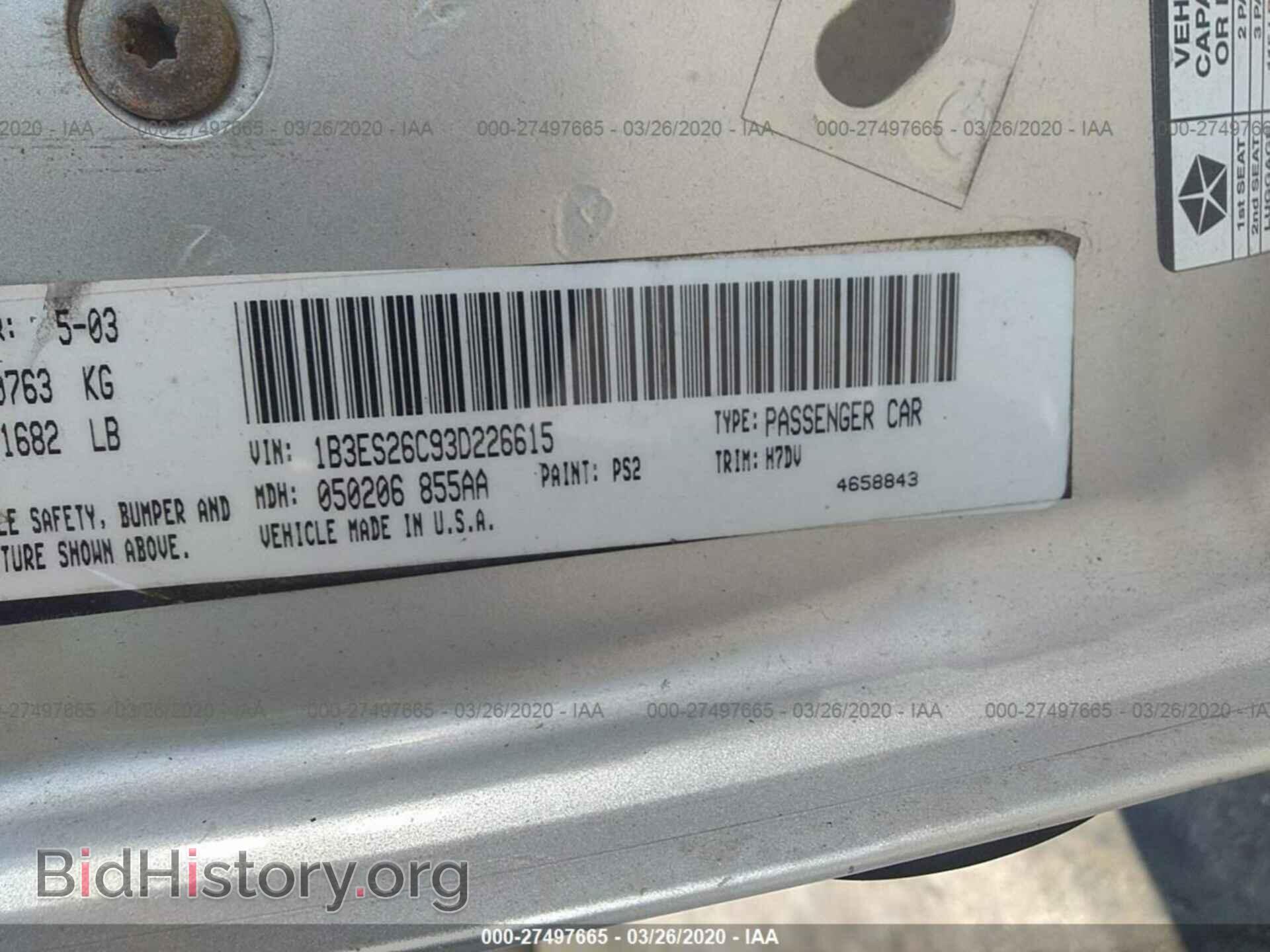 2003 DODGE NEON - VIN: 1B3ES26C93D226615 - Фото 9