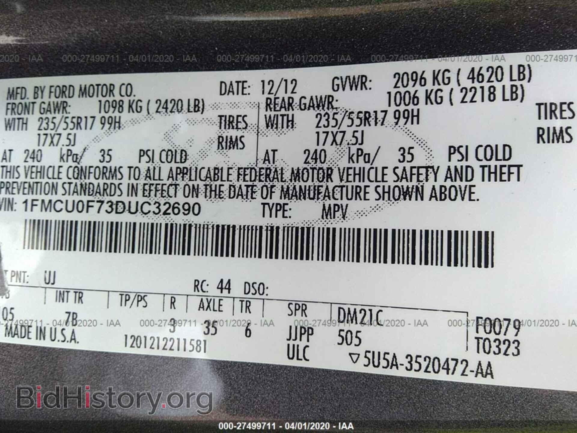 2013 FORD ESCAPE - VIN: 1FMCU0F73DUC32690 - Фото 9