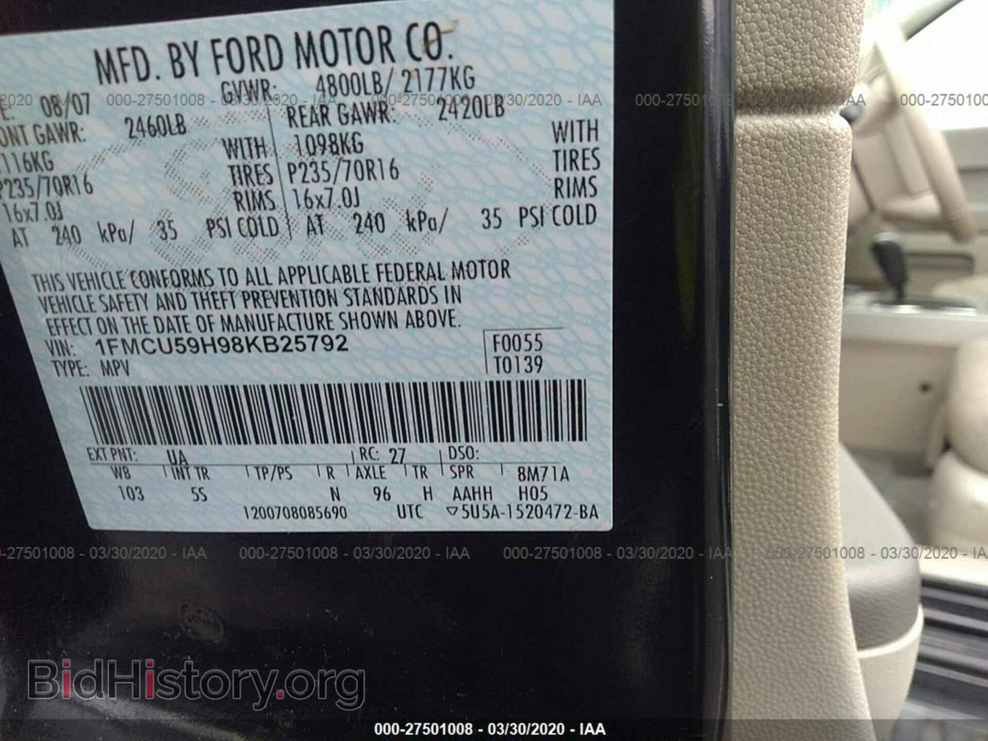 2008 FORD ESCAPE - VIN: 1FMCU59H98KB25792 - Фото 9