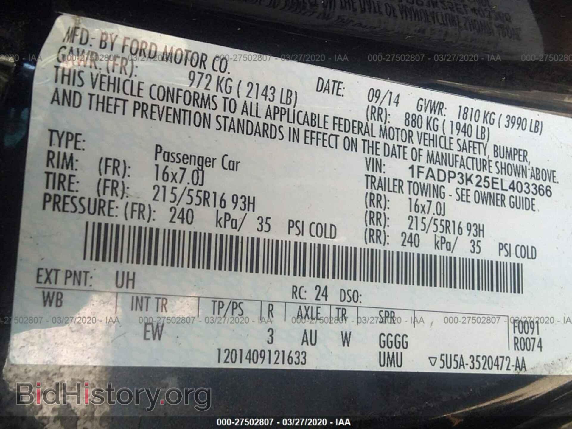 2014 FORD FOCUS - VIN: 1FADP3K25EL403366 - Фото 9