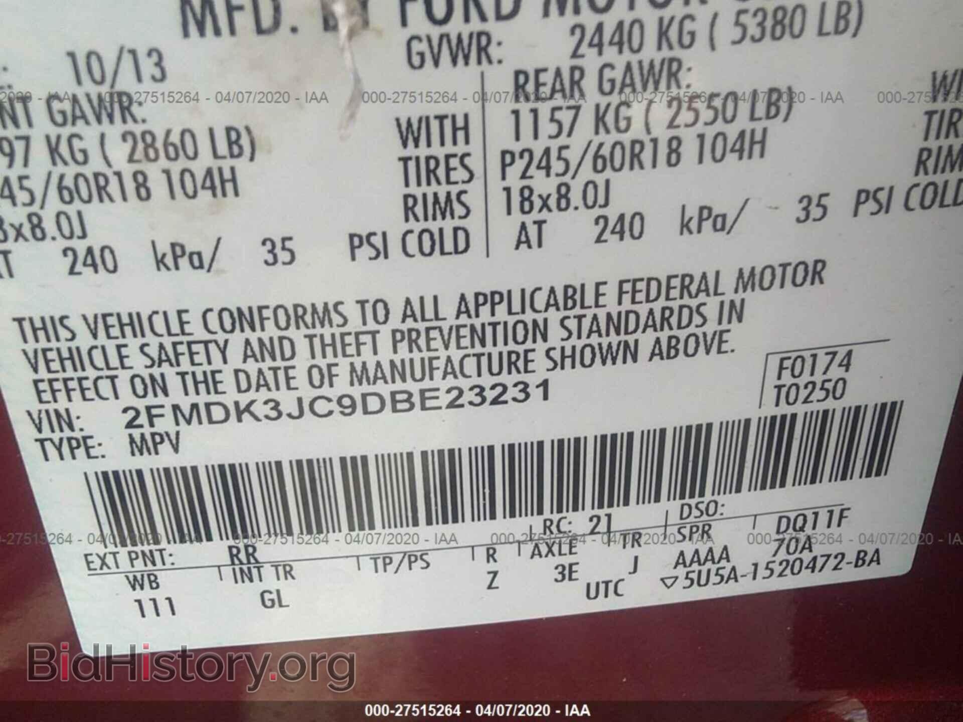 2013 FORD EDGE - VIN: 2FMDK3JC9DBE23231 - Фото 9
