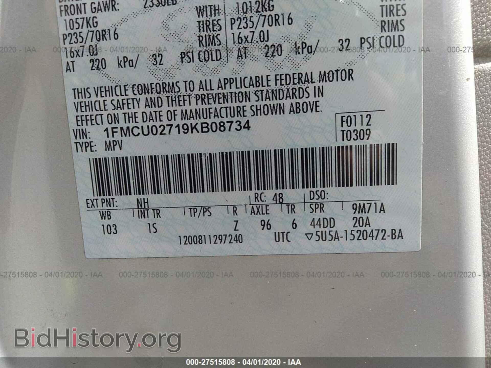 2009 FORD ESCAPE - VIN: 1FMCU02719KB08734 - Фото 9