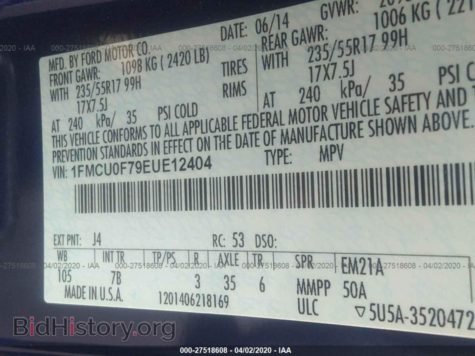 2014 FORD ESCAPE - VIN: 1FMCU0F79EUE12404 - Photo 9