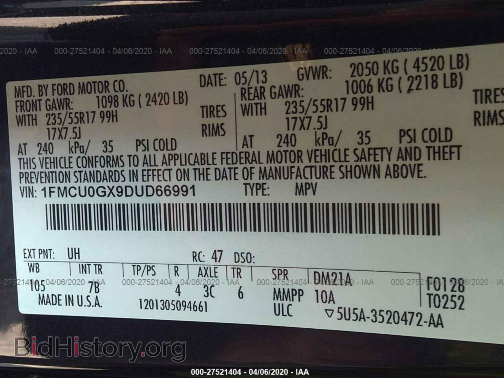 2013 FORD ESCAPE - VIN: 1FMCU0GX9DUD66991 - Фото 9