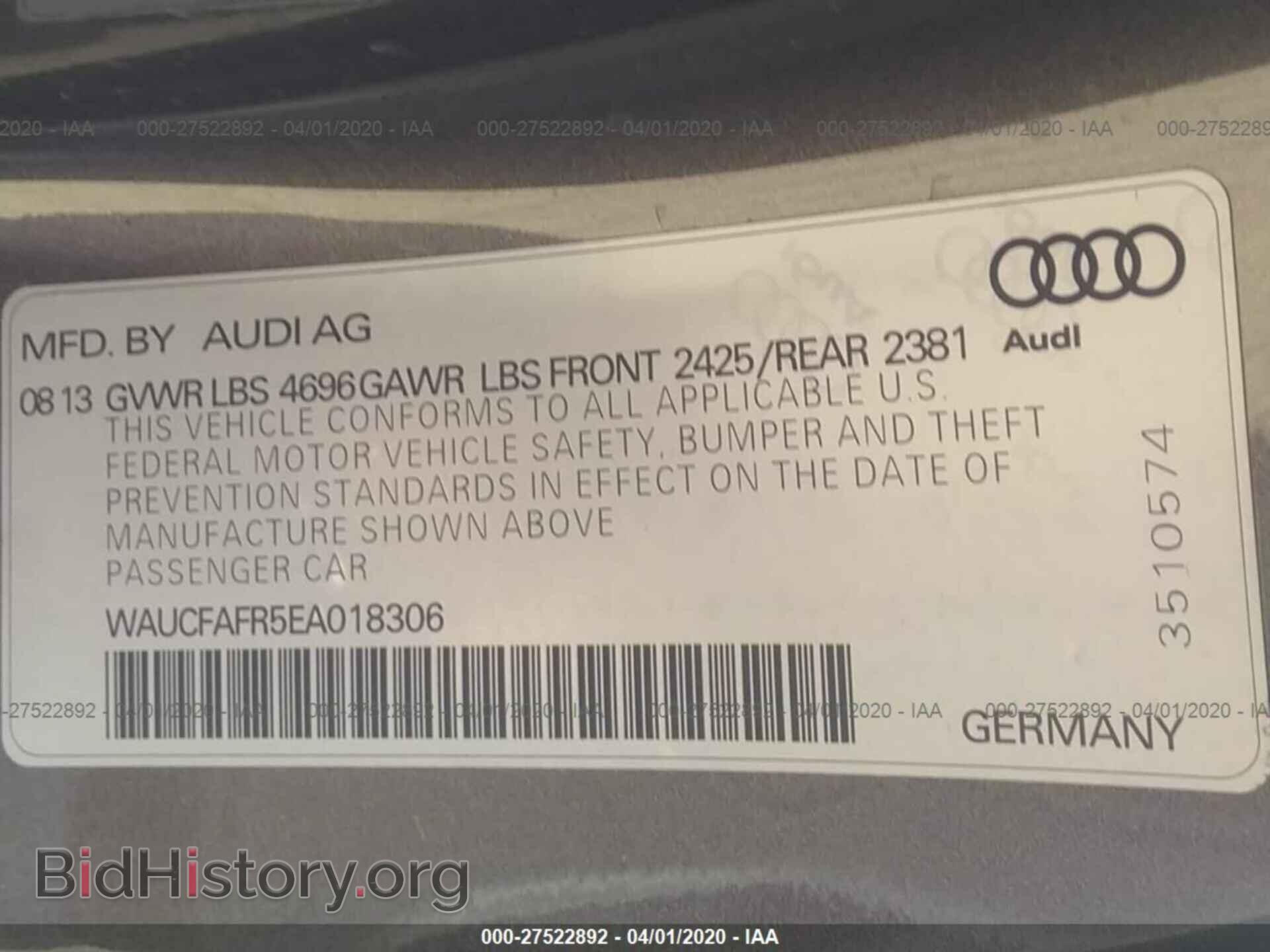 2014 AUDI A5 - VIN: WAUCFAFR5EA018306 - Photo 9