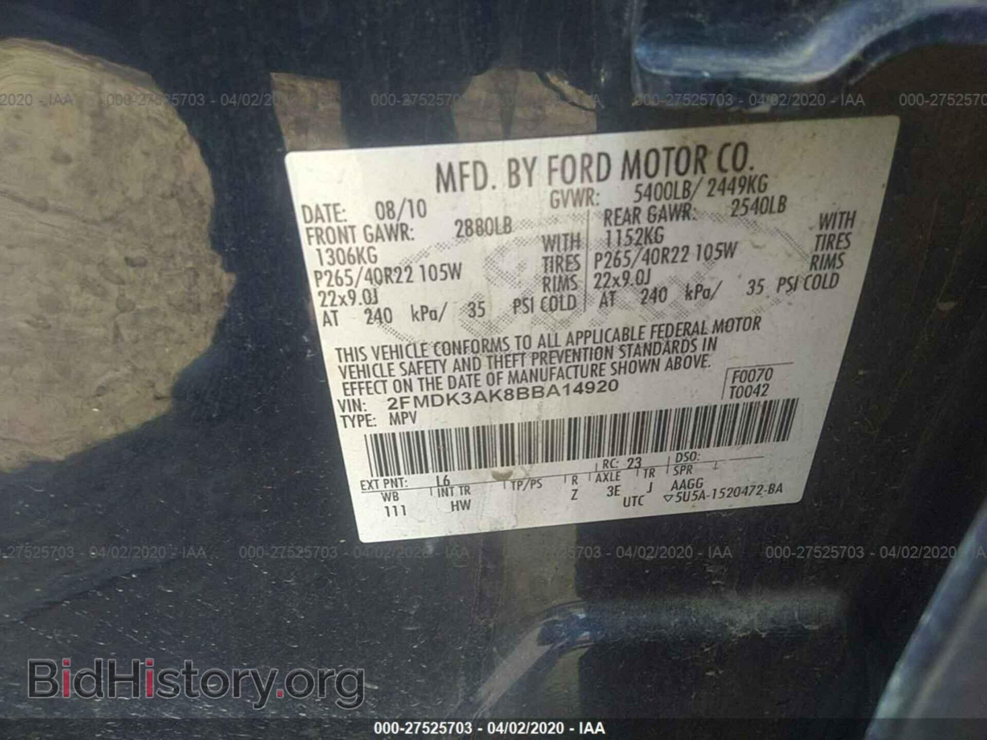 2011 FORD EDGE - VIN: 2FMDK3AK8BBA14920 - Фото 9