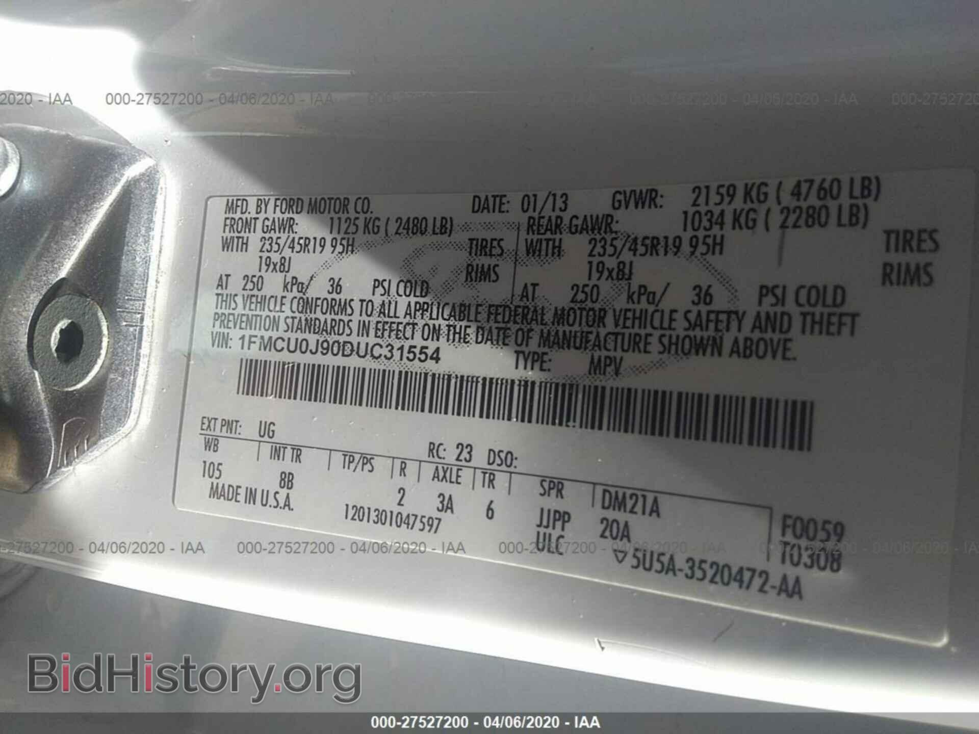 2013 FORD ESCAPE - VIN: 1FMCU0J90DUC31554 - Фото 9