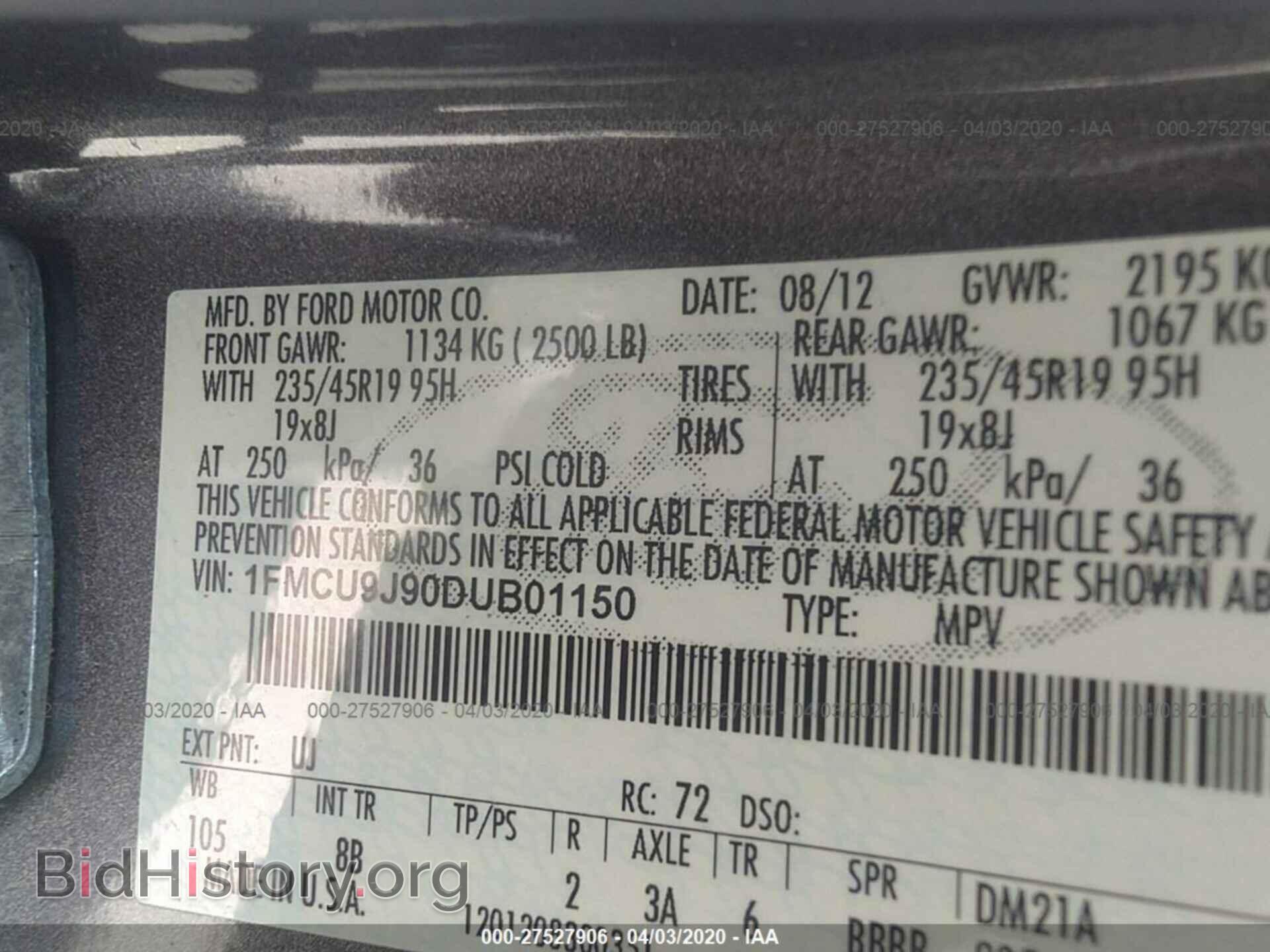 2013 FORD ESCAPE - VIN: 1FMCU9J90DUB01150 - Фото 9