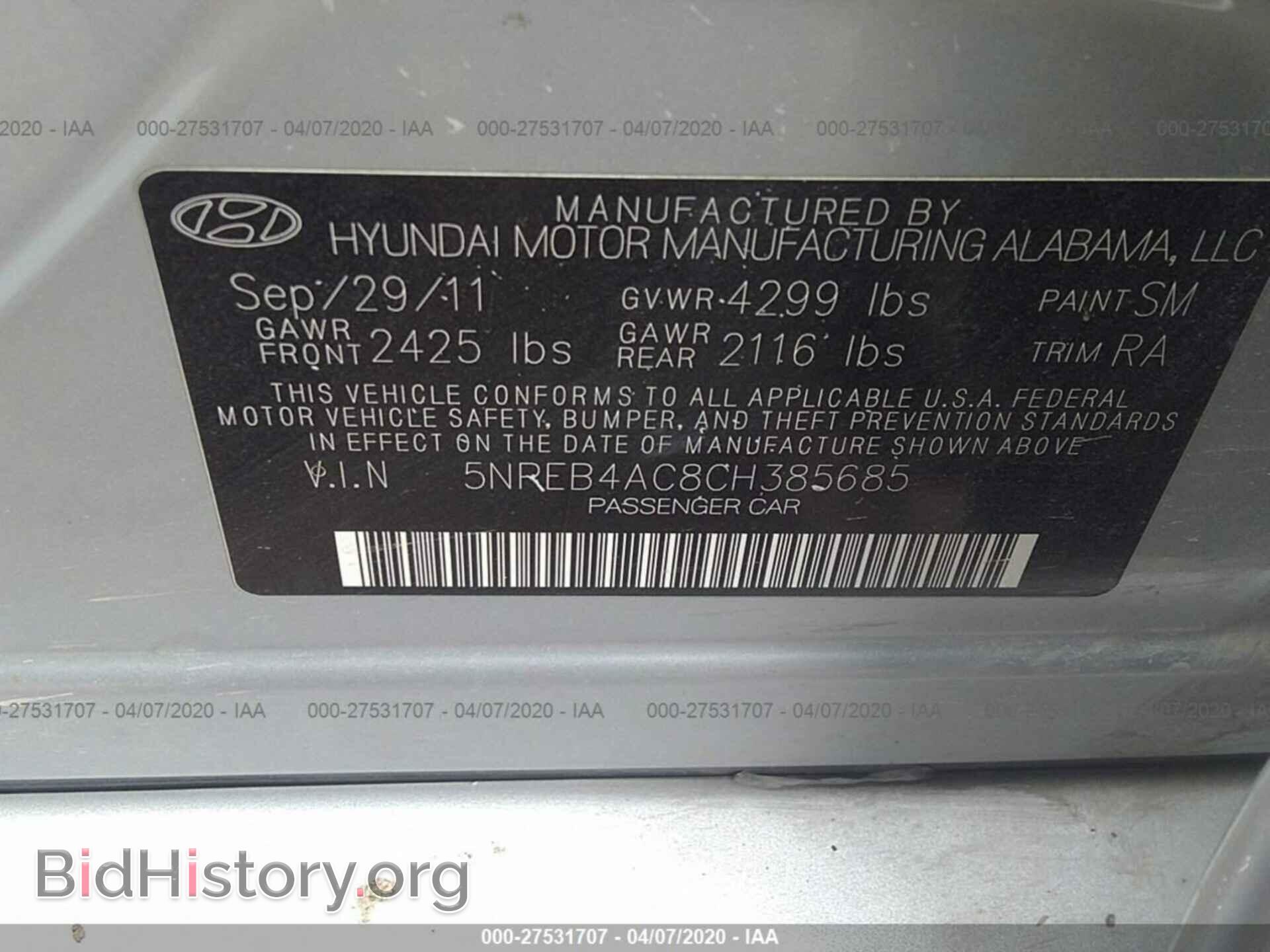2012 HYUNDAI SONATA - VIN: 5NPEB4AC8CH385685 - Photo 9