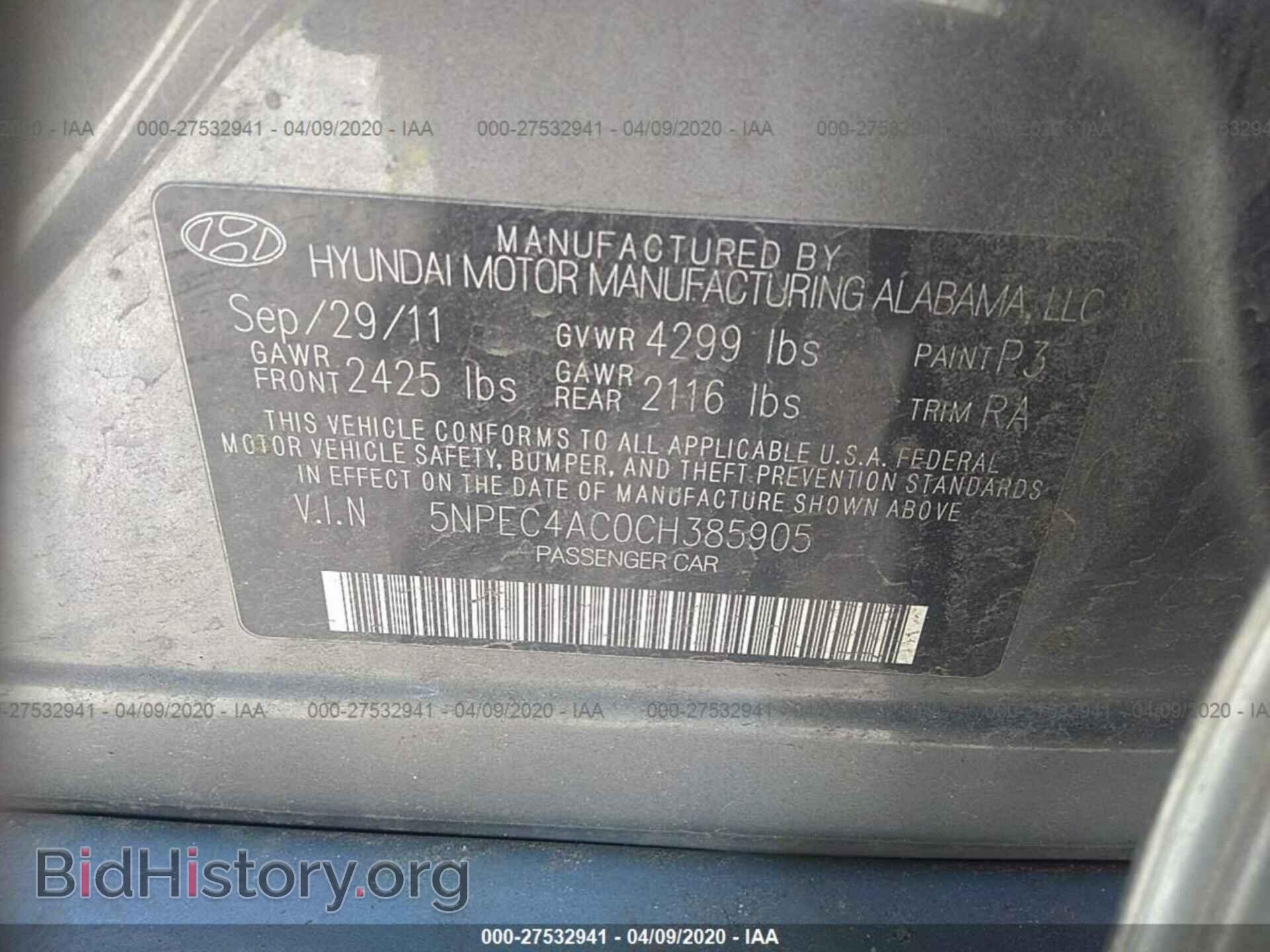 2012 HYUNDAI SONATA - VIN: 5NPEC4AC0CH385905 - Photo 9