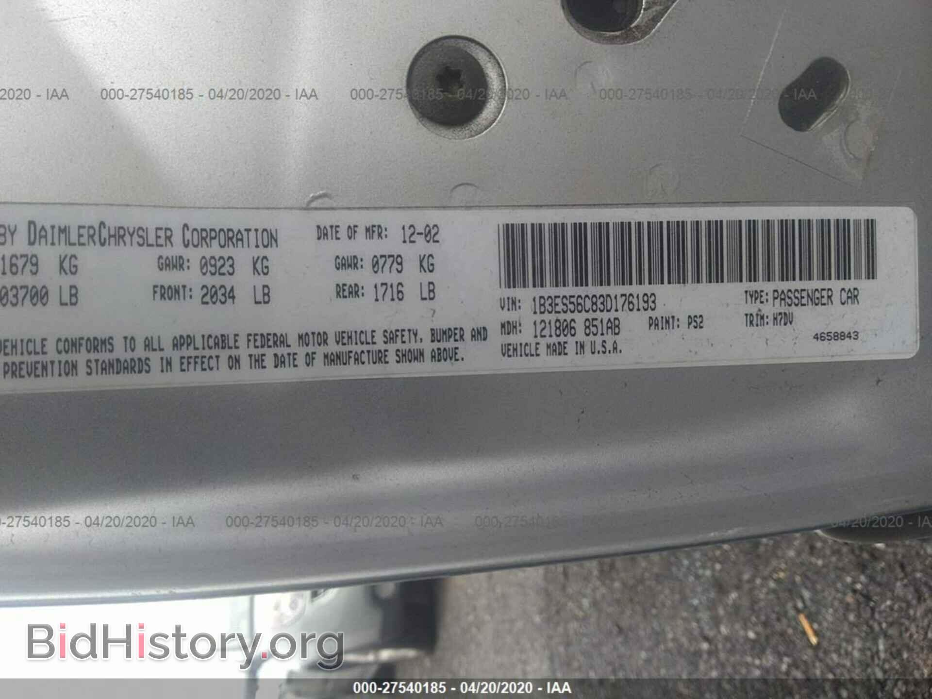 2003 DODGE NEON - VIN: 1B3ES56C83D176193 - Фото 9