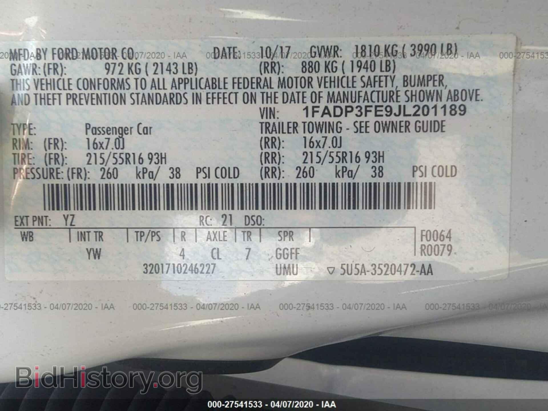 2018 FORD FOCUS - VIN: 1FADP3FE9JL201189 - Фото 9