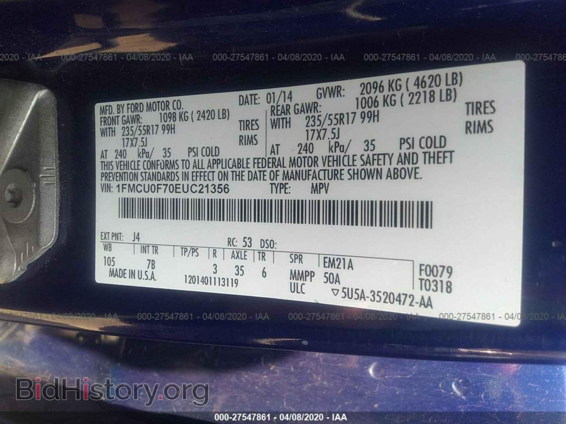 2014 FORD ESCAPE - VIN: 1FMCU0F70EUC21356 - Photo 9