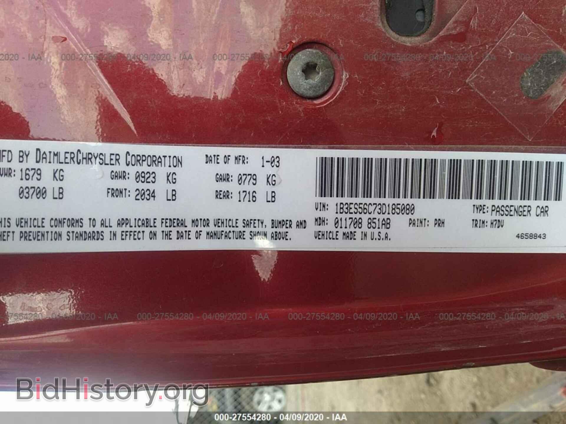 2003 DODGE NEON - VIN: 1B3ES56C73D185080 - Photo 9