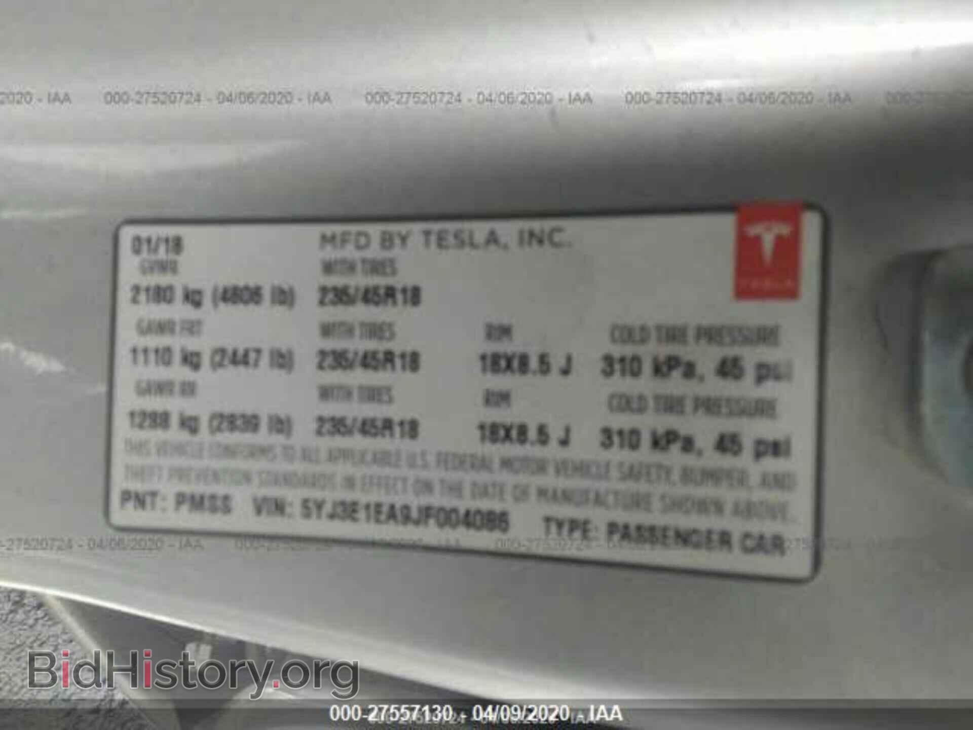 2018 TESLA MODEL 3 - VIN: 5YJ3E1EA9JF004086 - Фото 9