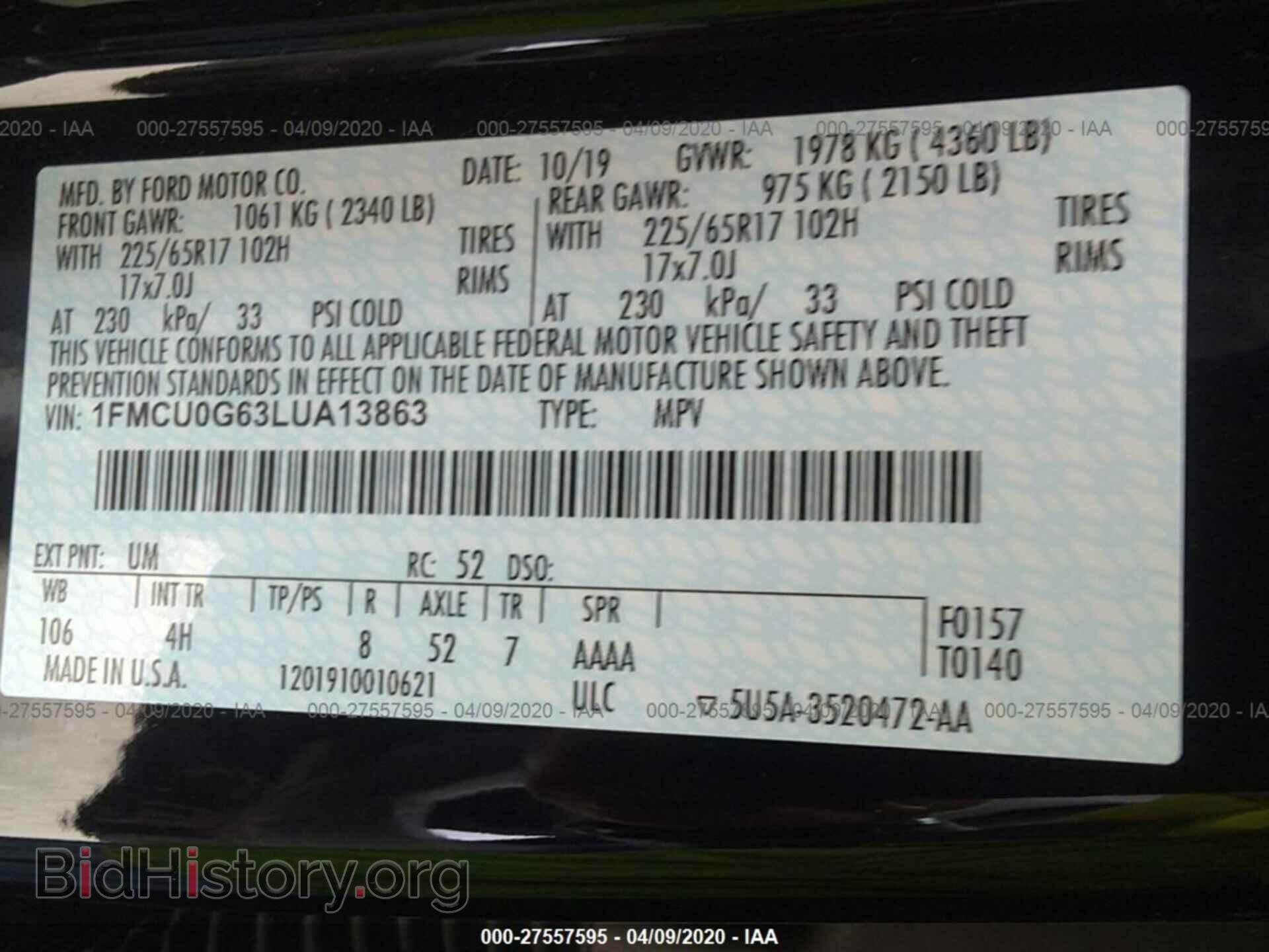 2020 FORD ESCAPE - VIN: 1FMCU0G63LUA13863 - Photo 9