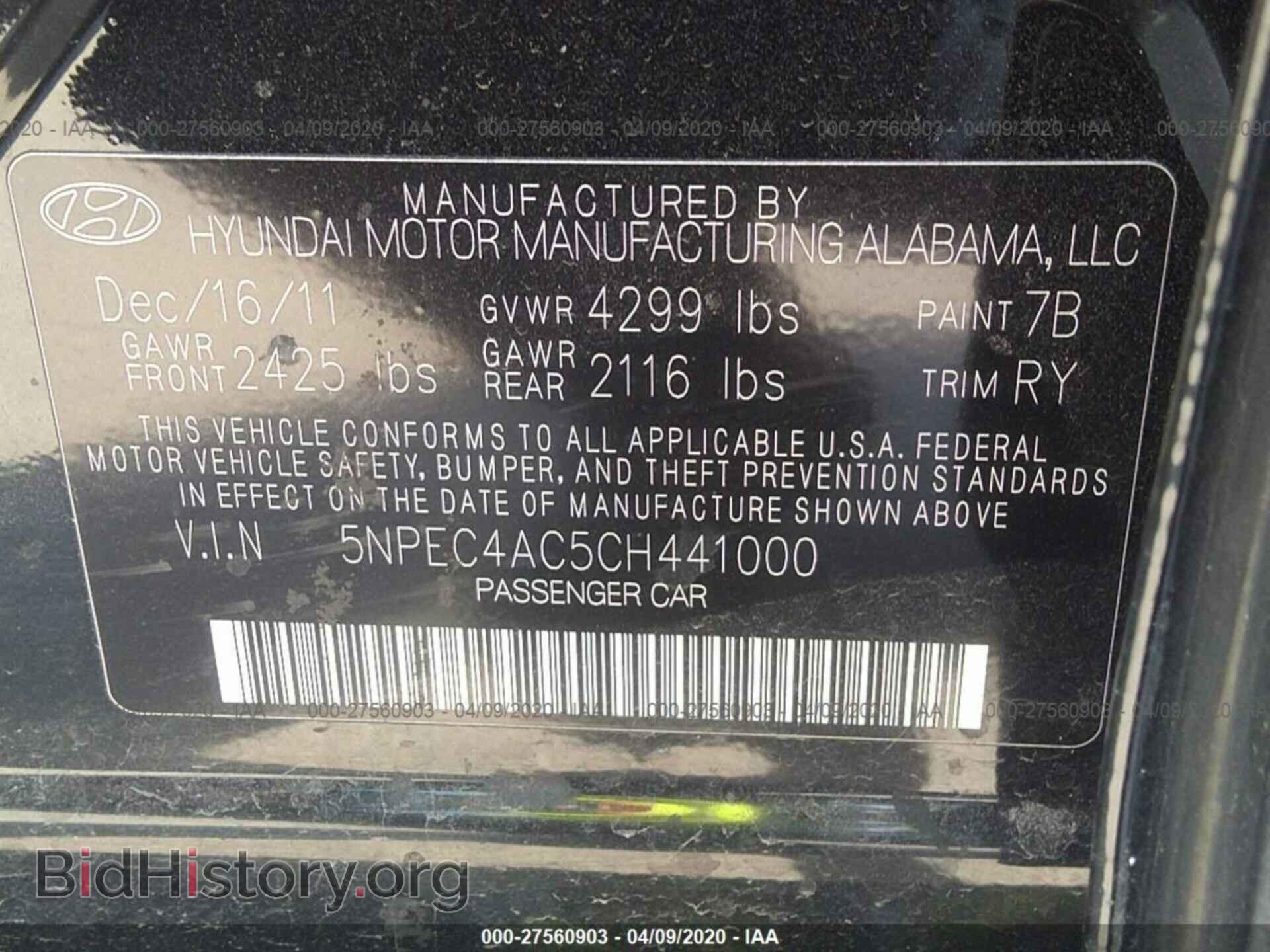 2012 HYUNDAI SONATA - VIN: 5NPEC4AC5CH441000 - Photo 9