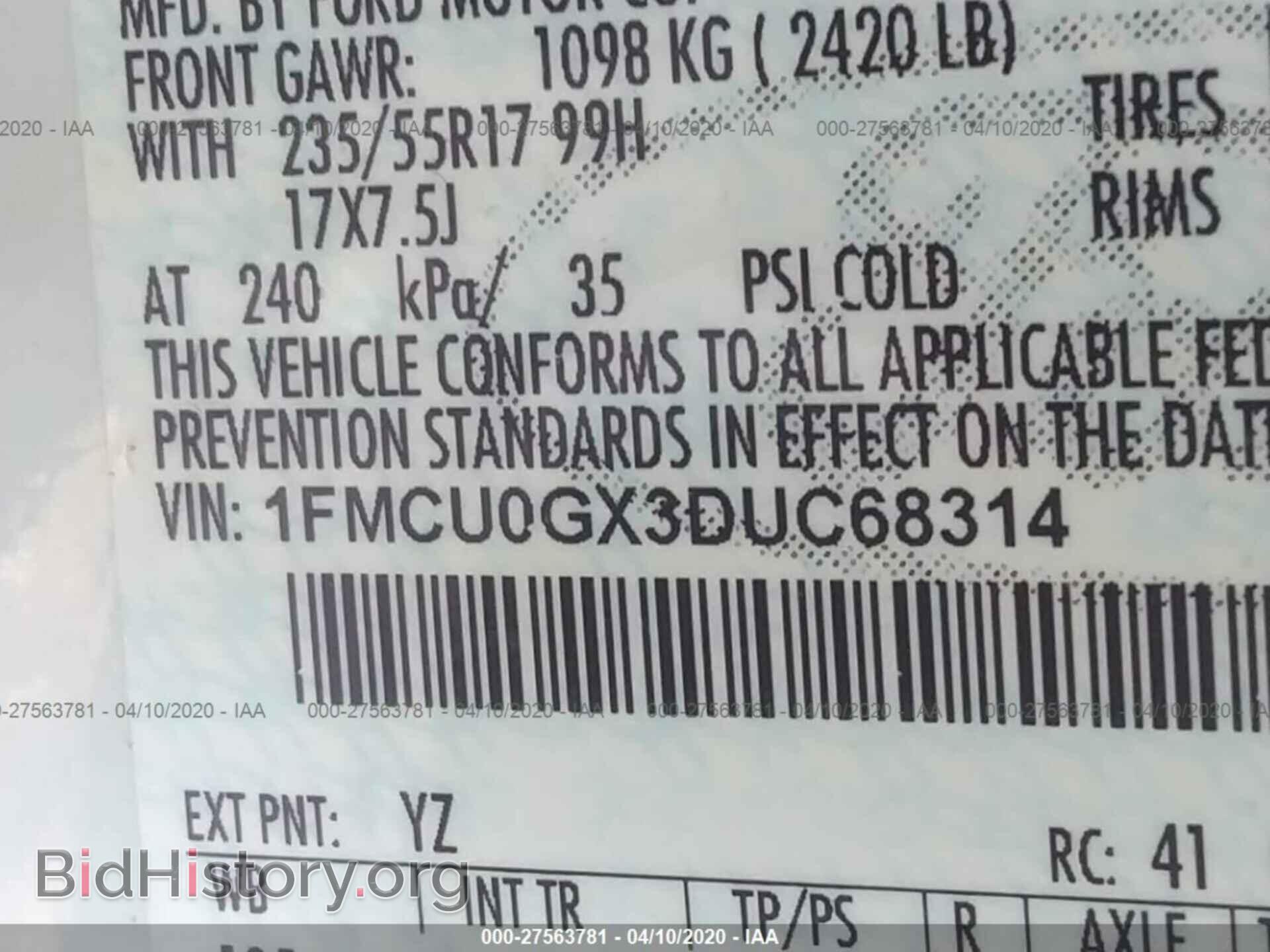 2013 FORD ESCAPE - VIN: 1FMCU0GX3DUC68314 - Фото 9