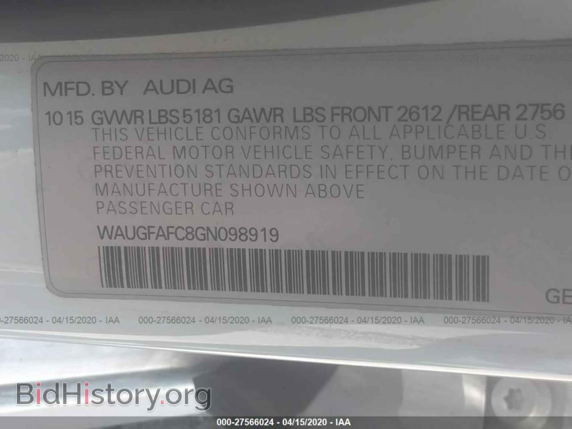 2016 AUDI A6 - VIN: WAUGFAFC8GN098919 - Фото 9