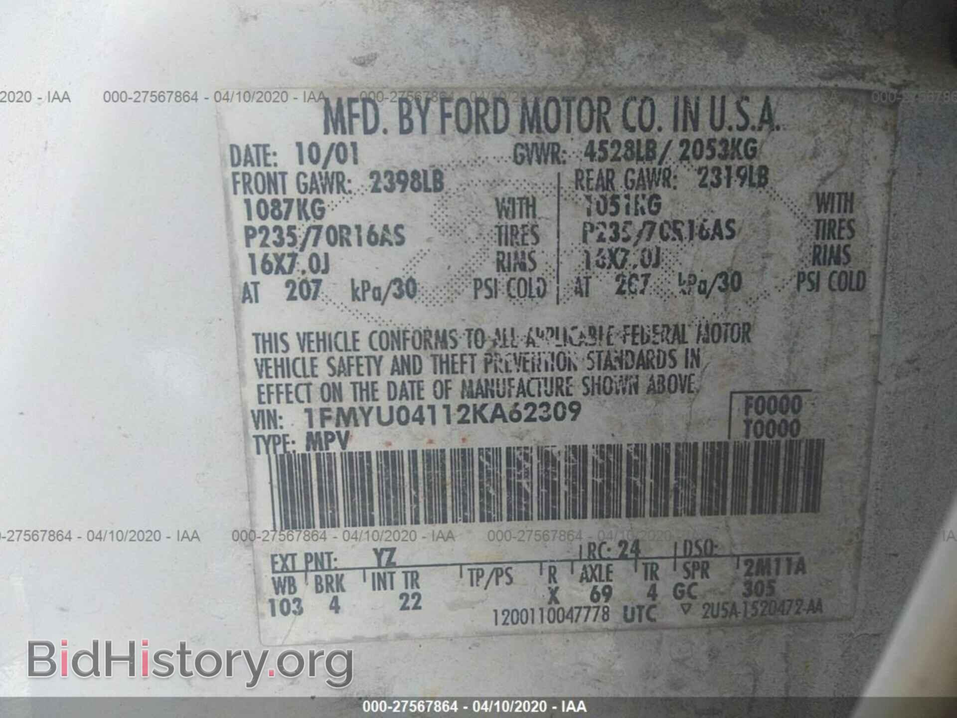2002 FORD ESCAPE - VIN: 1FMYU04112KA62309 - Photo 9
