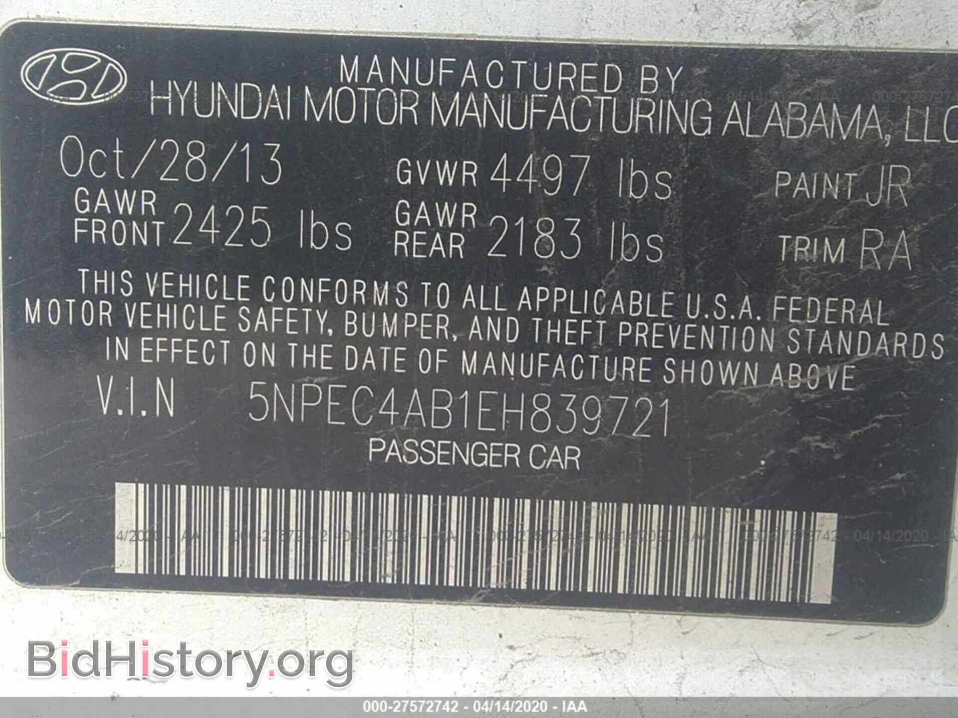 2014 HYUNDAI SONATA - VIN: 5NPEC4AB1EH839721 - Фото 9