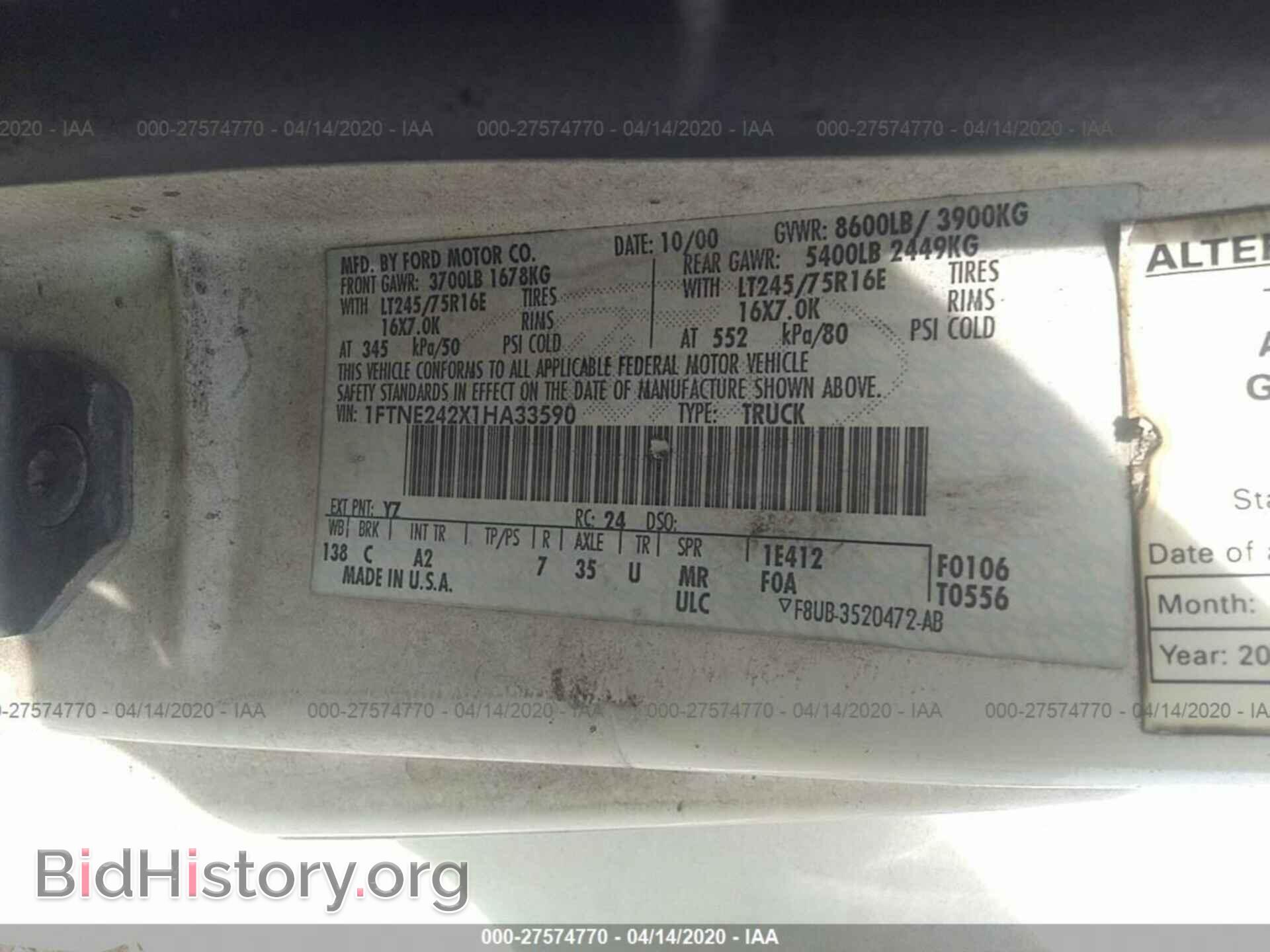 2001 FORD ECONOLINE - VIN: 1FTNE242X1HA33590 - Фото 9