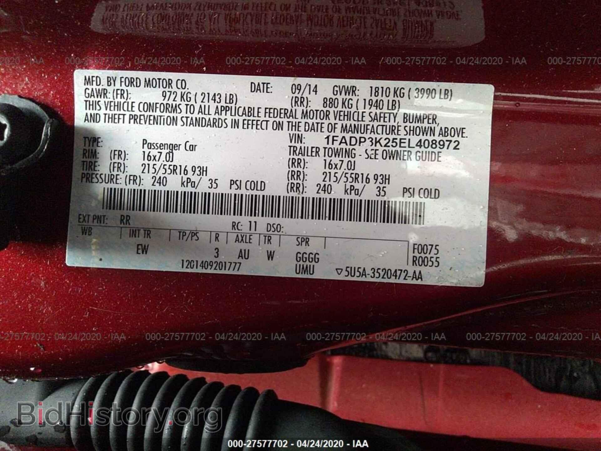 2014 FORD FOCUS - VIN: 1FADP3K25EL408972 - Фото 9