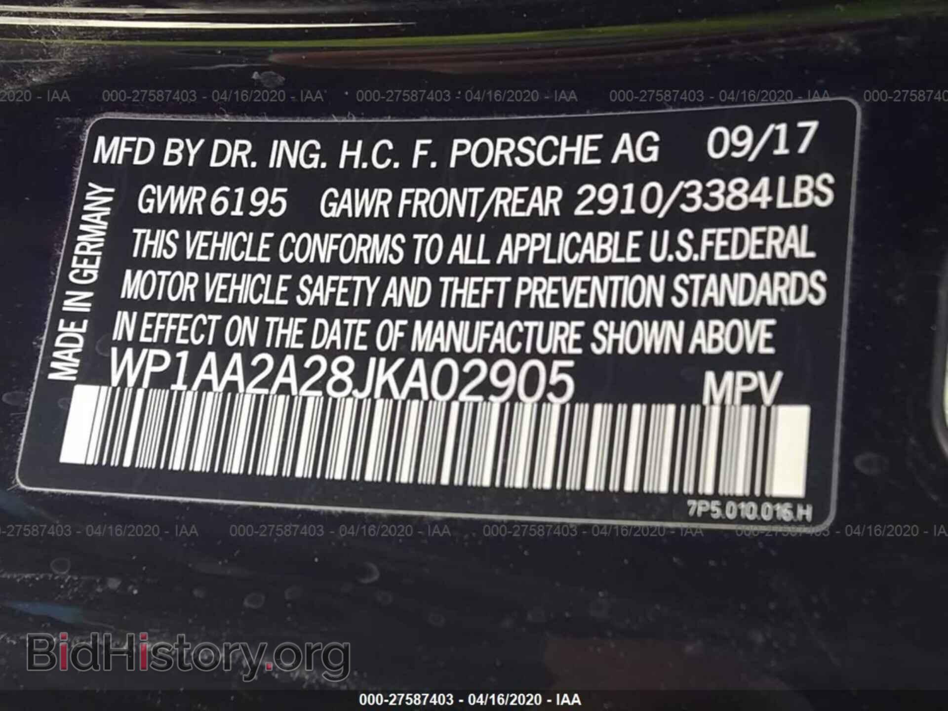 2018 PORSCHE CAYENNE - VIN: WP1AA2A28JKA02905 - Фото 9