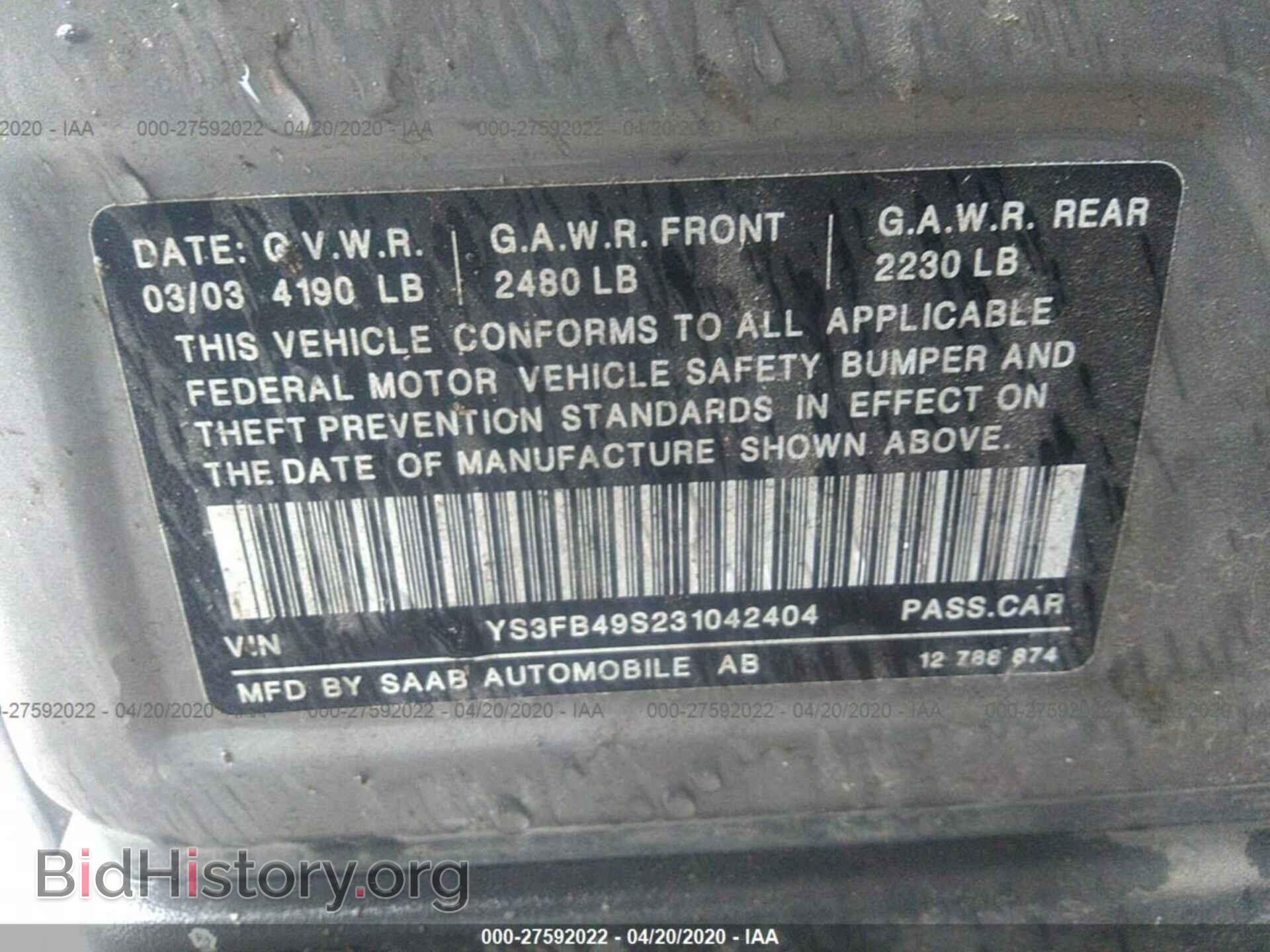 2003 SAAB 9-3 - VIN: YS3FB49S231042404 - Photo 9