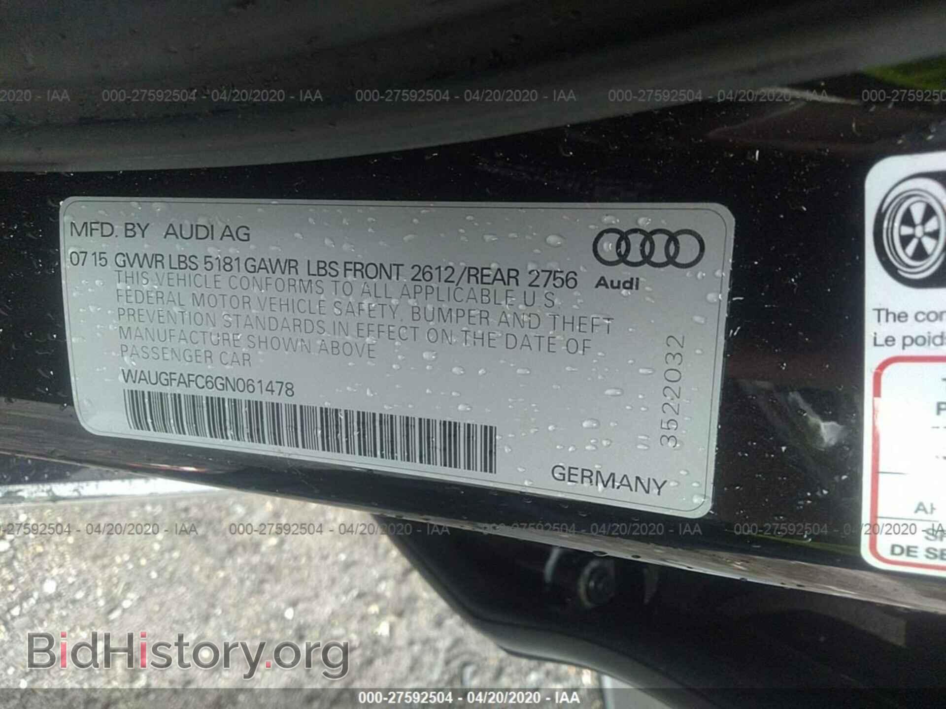 2016 AUDI A6 - VIN: WAUGFAFC6GN061478 - Фото 9