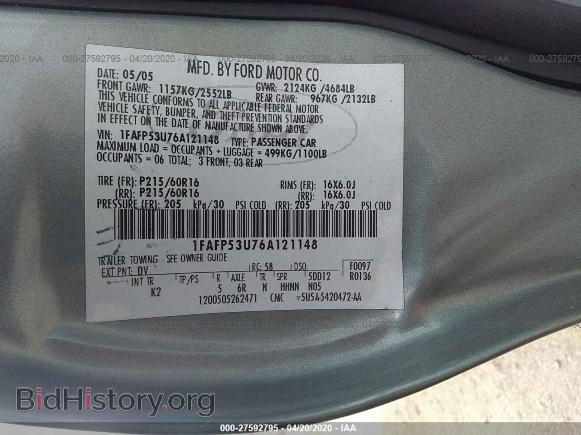 2006 FORD TAURUS - VIN: 1FAFP53U76A121148 - Фото 9