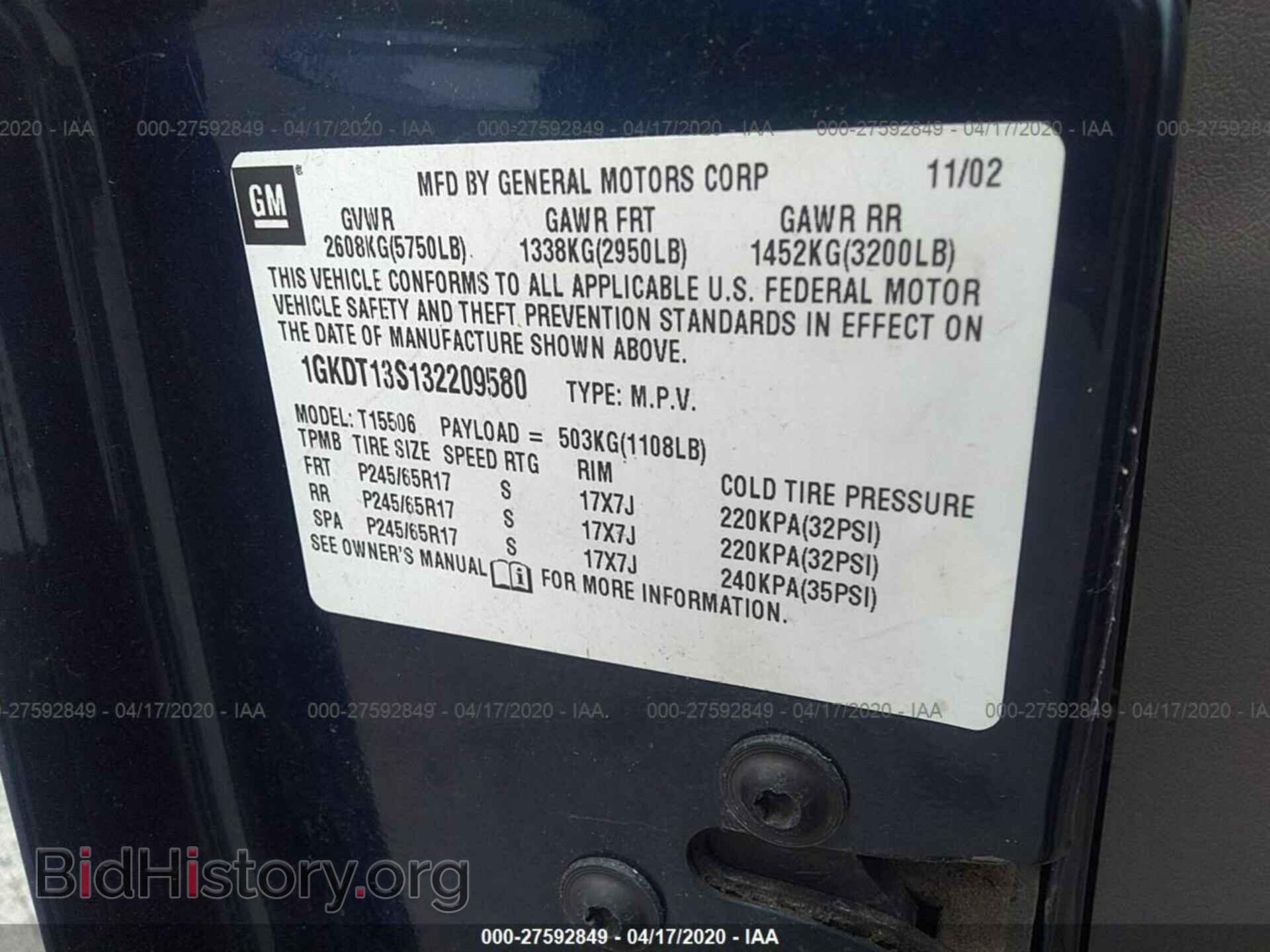 2003 GMC ENVOY - VIN: 1GKDT13S132209580 - Фото 9