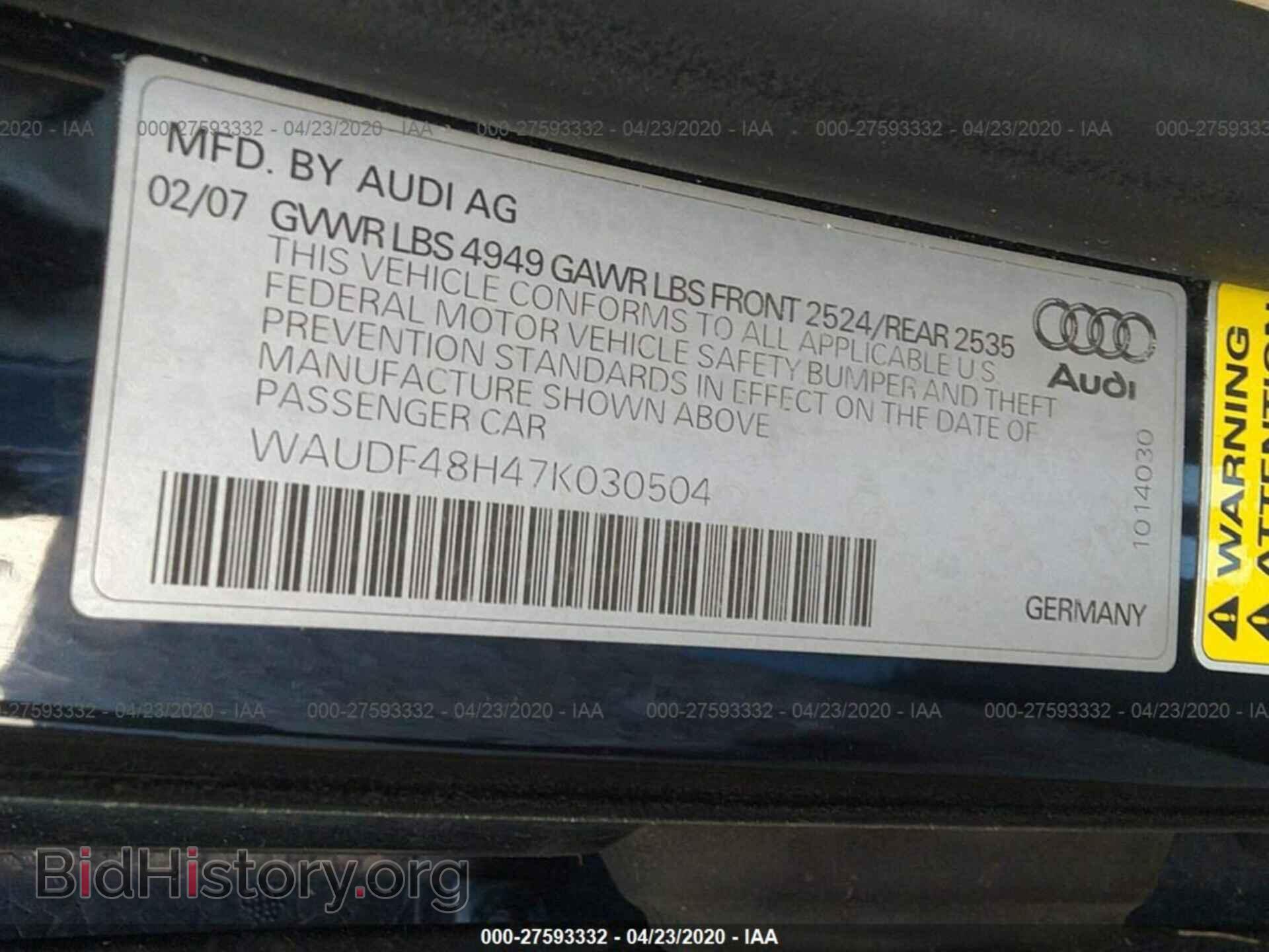 2007 AUDI A4 - VIN: WAUDF48H47K030504 - Фото 9