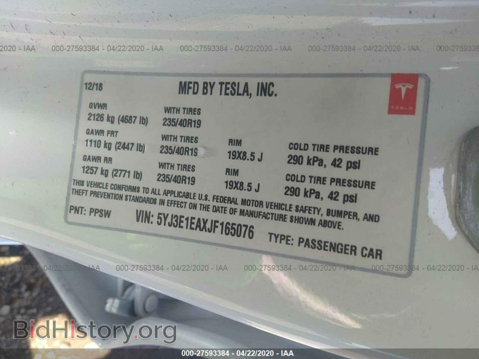 2018 TESLA MODEL 3 - VIN: 5YJ3E1EAXJF165076 - Фото 9