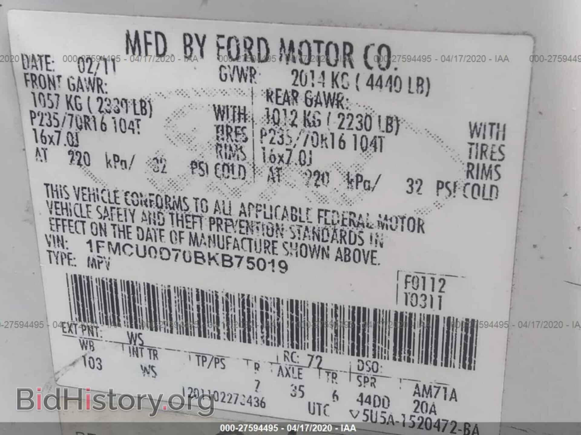 2011 FORD ESCAPE - VIN: 1FMCU0D70BKB75019 - Photo 9