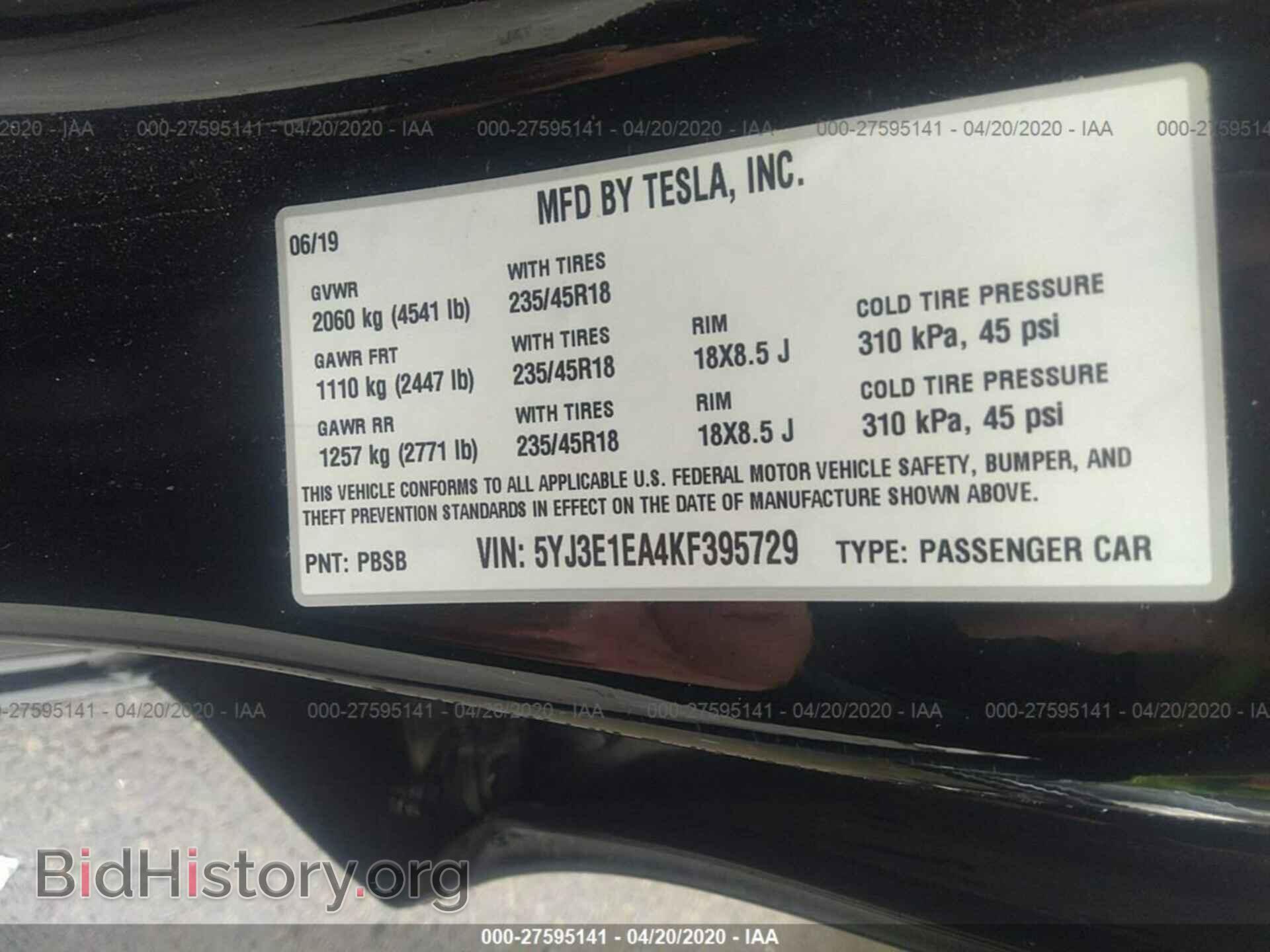 2019 TESLA MODEL 3 - VIN: 5YJ3E1EA4KF395729 - Photo 9