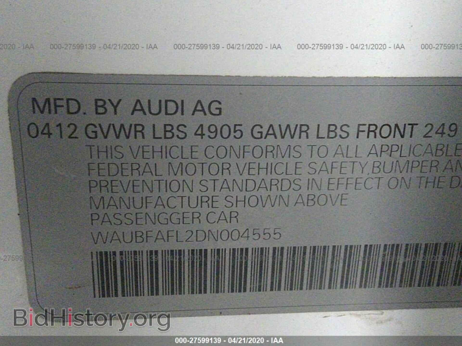 2013 AUDI A4 - VIN: WAUBFAFL2DN004555 - Photo 9