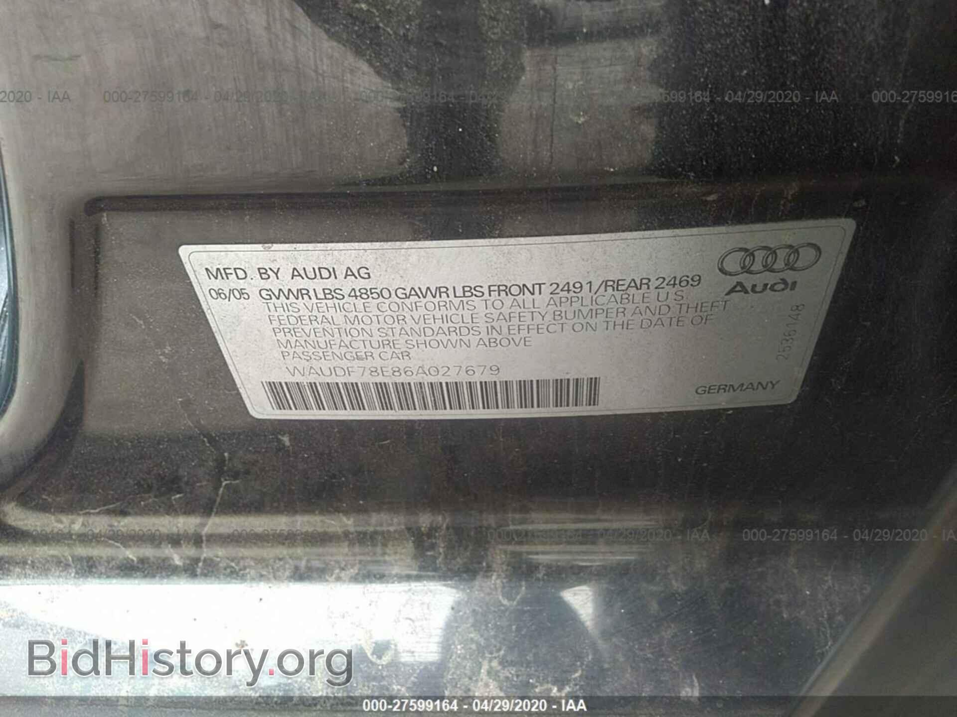 2006 AUDI A4 - VIN: WAUDF78E86A027679 - Фото 9