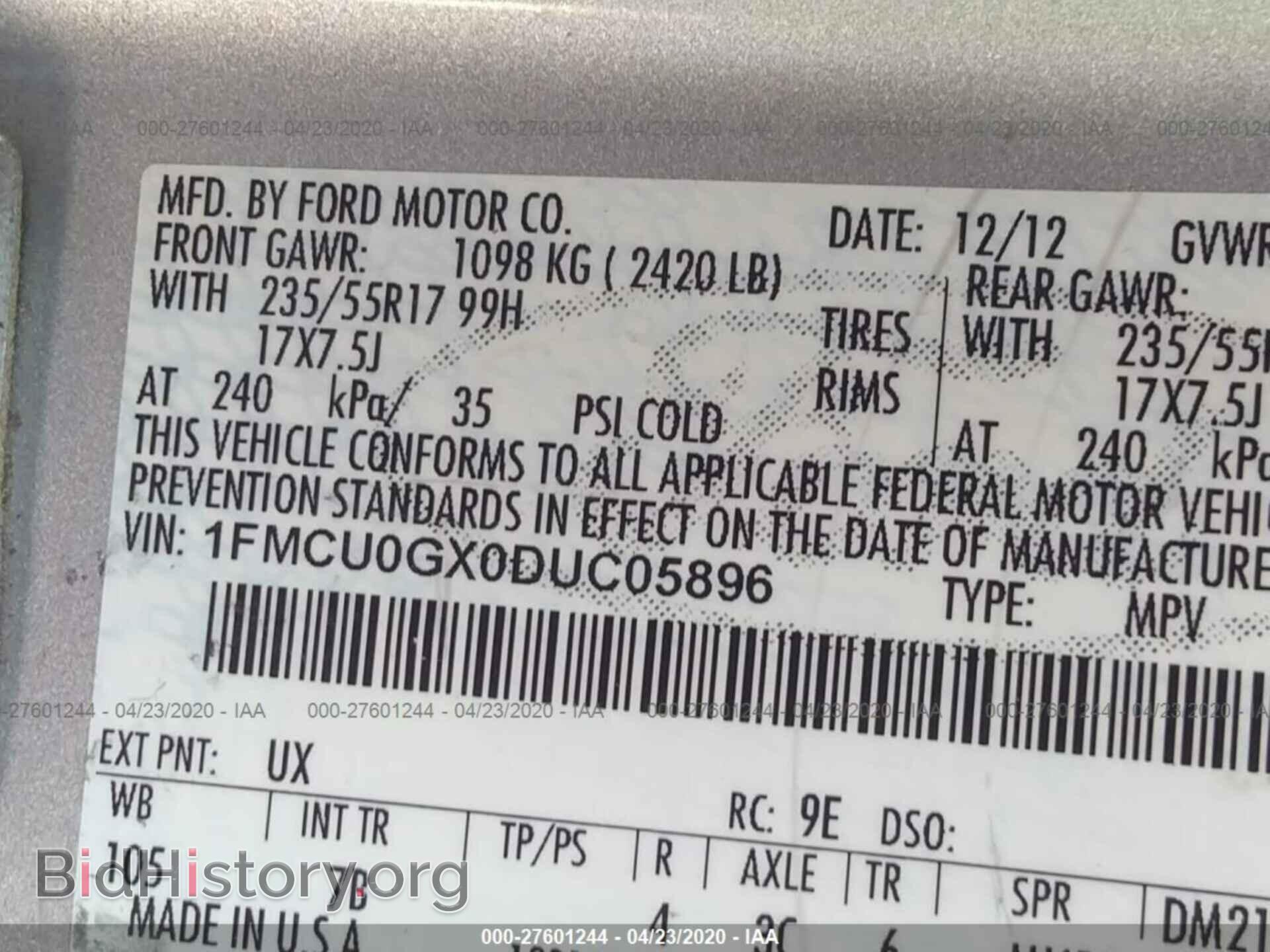 2013 FORD ESCAPE - VIN: 1FMCU0GX0DUC05896 - Фото 9