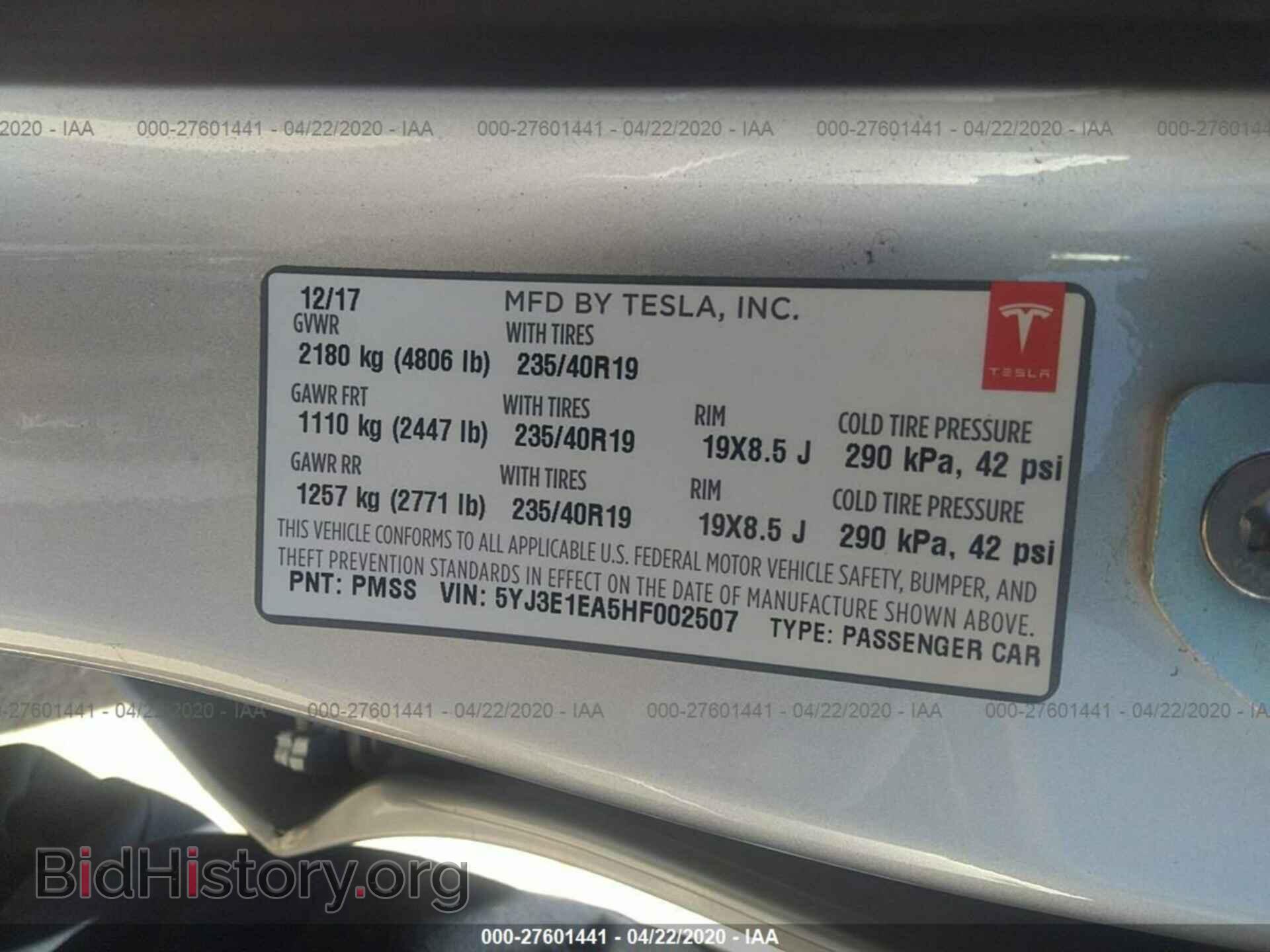 2017 TESLA MODEL 3 - VIN: 5YJ3E1EA5HF002507 - Photo 9