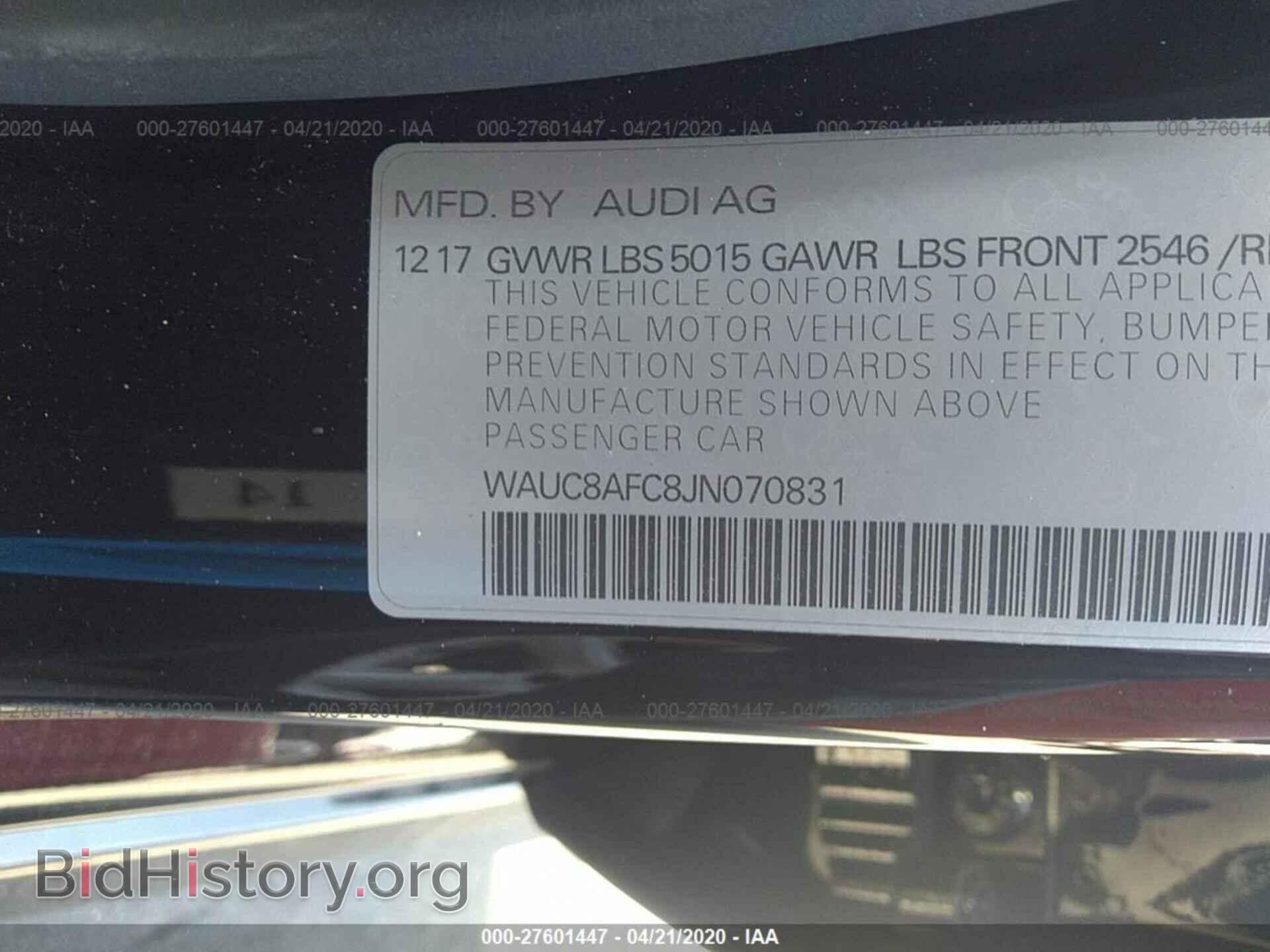 2018 AUDI A6 - VIN: WAUC8AFC8JN070831 - Фото 9