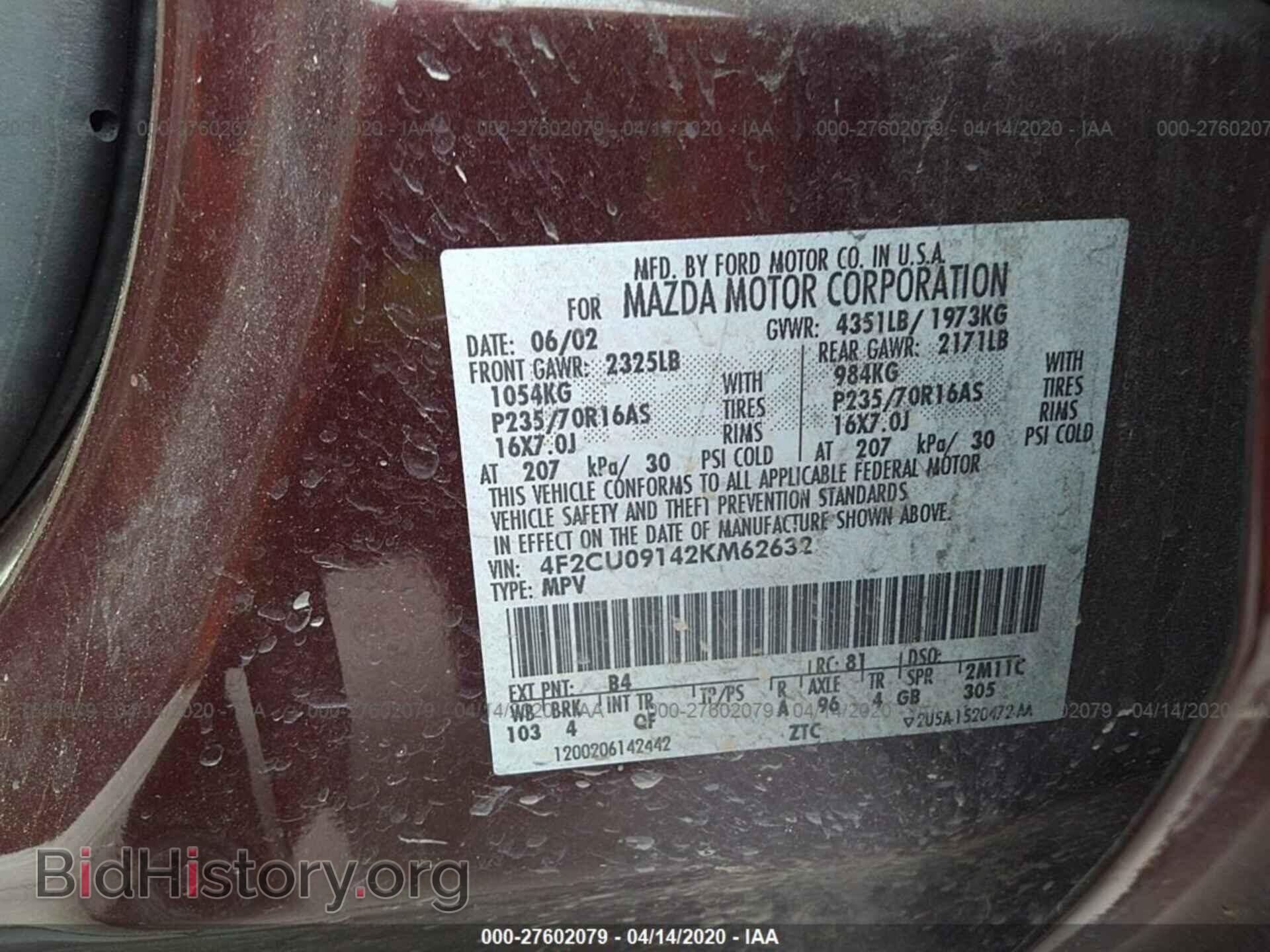 2002 MAZDA TRIBUTE - VIN: 4F2CU09142KM62632 - Photo 9