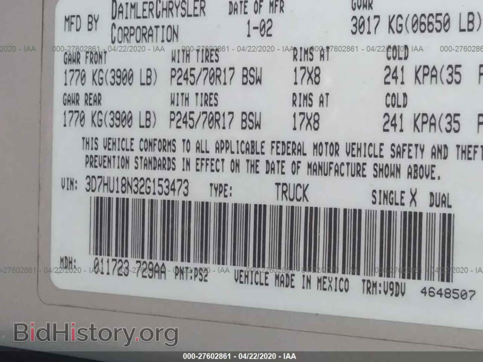 2002 DODGE RAM 1500 - VIN: 3D7HU18N32G153473 - Фото 9