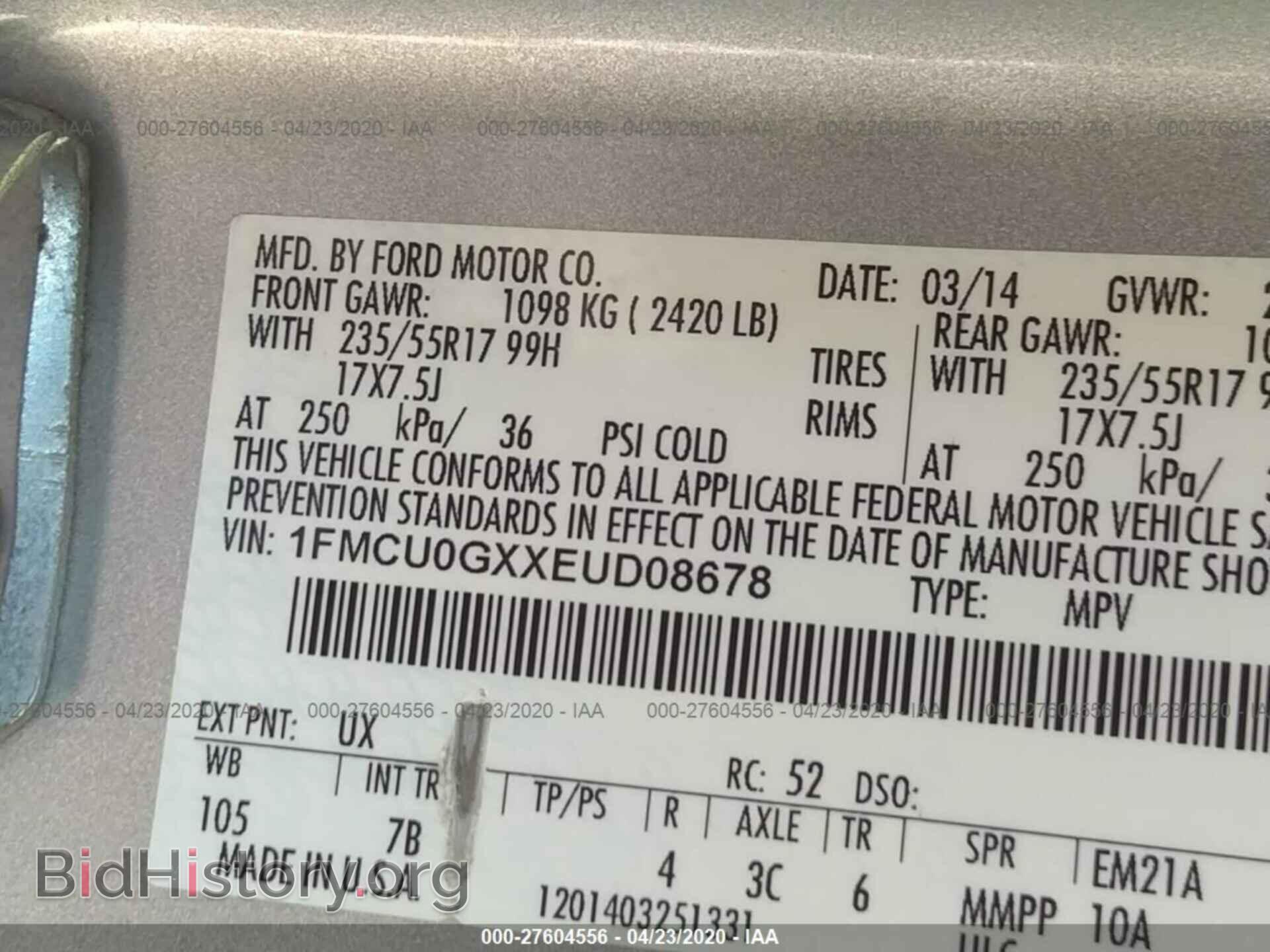 2014 FORD ESCAPE - VIN: 1FMCU0GXXEUD08678 - Фото 9
