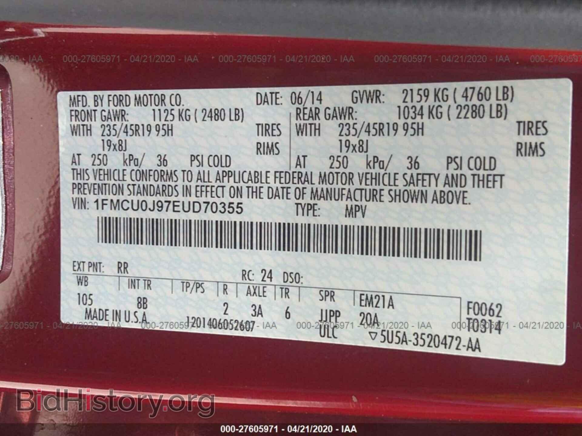 2014 FORD ESCAPE - VIN: 1FMCU0J97EUD70355 - Photo 9