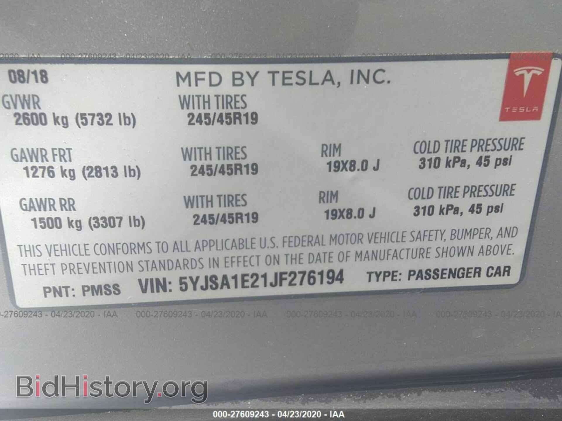 2018 TESLA MODEL S - VIN: 5YJSA1E21JF276194 - Photo 9