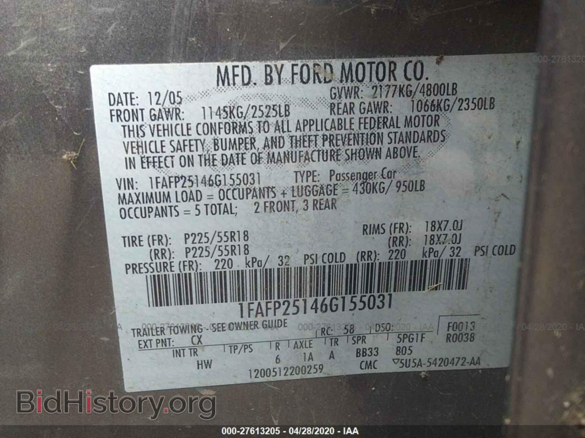 2006 FORD FIVE HUNDRED - VIN: 1FAFP25146G155031 - Фото 9