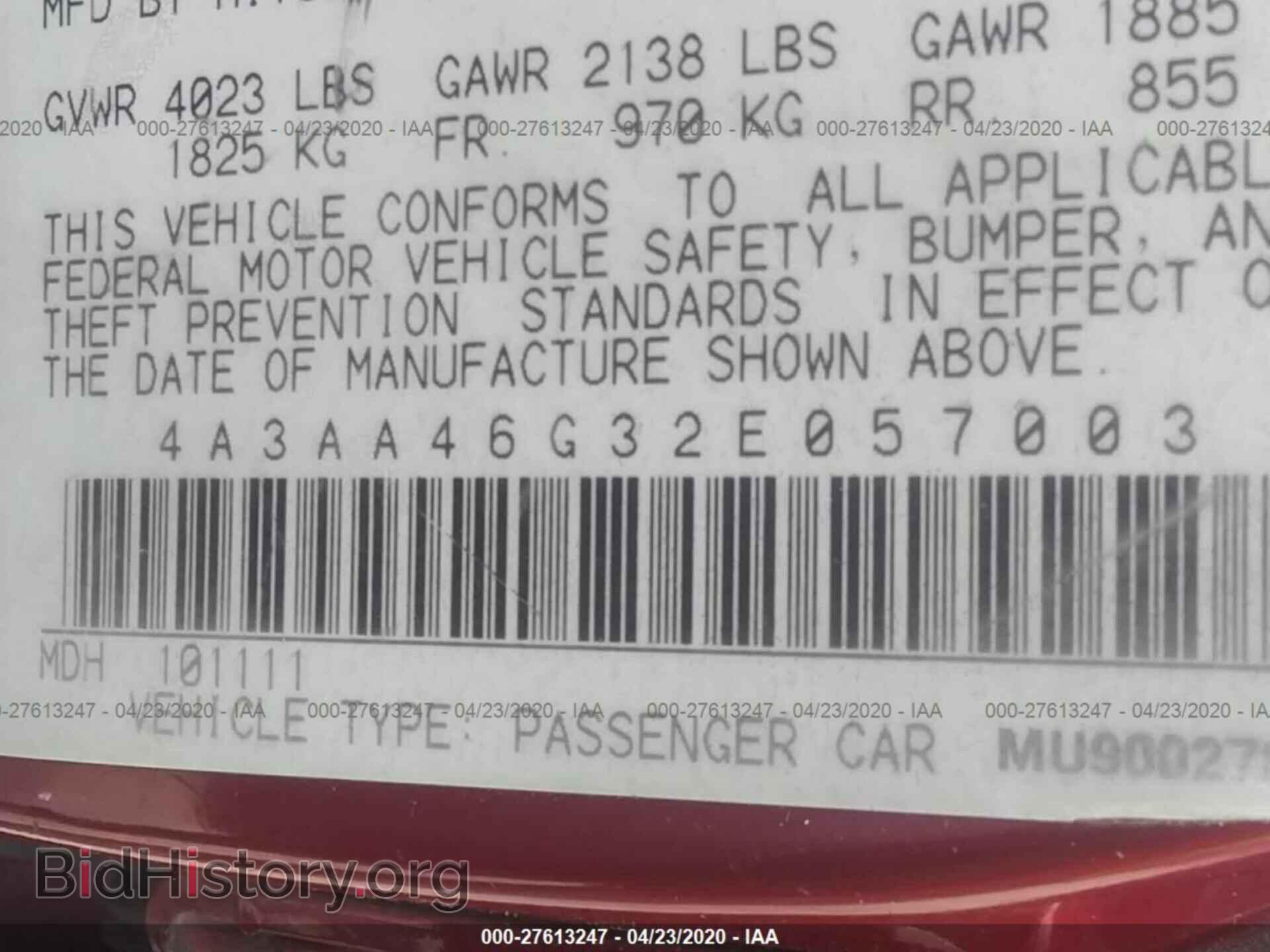 2002 MITSUBISHI GALANT - VIN: 4A3AA46G32E057003 - Фото 9