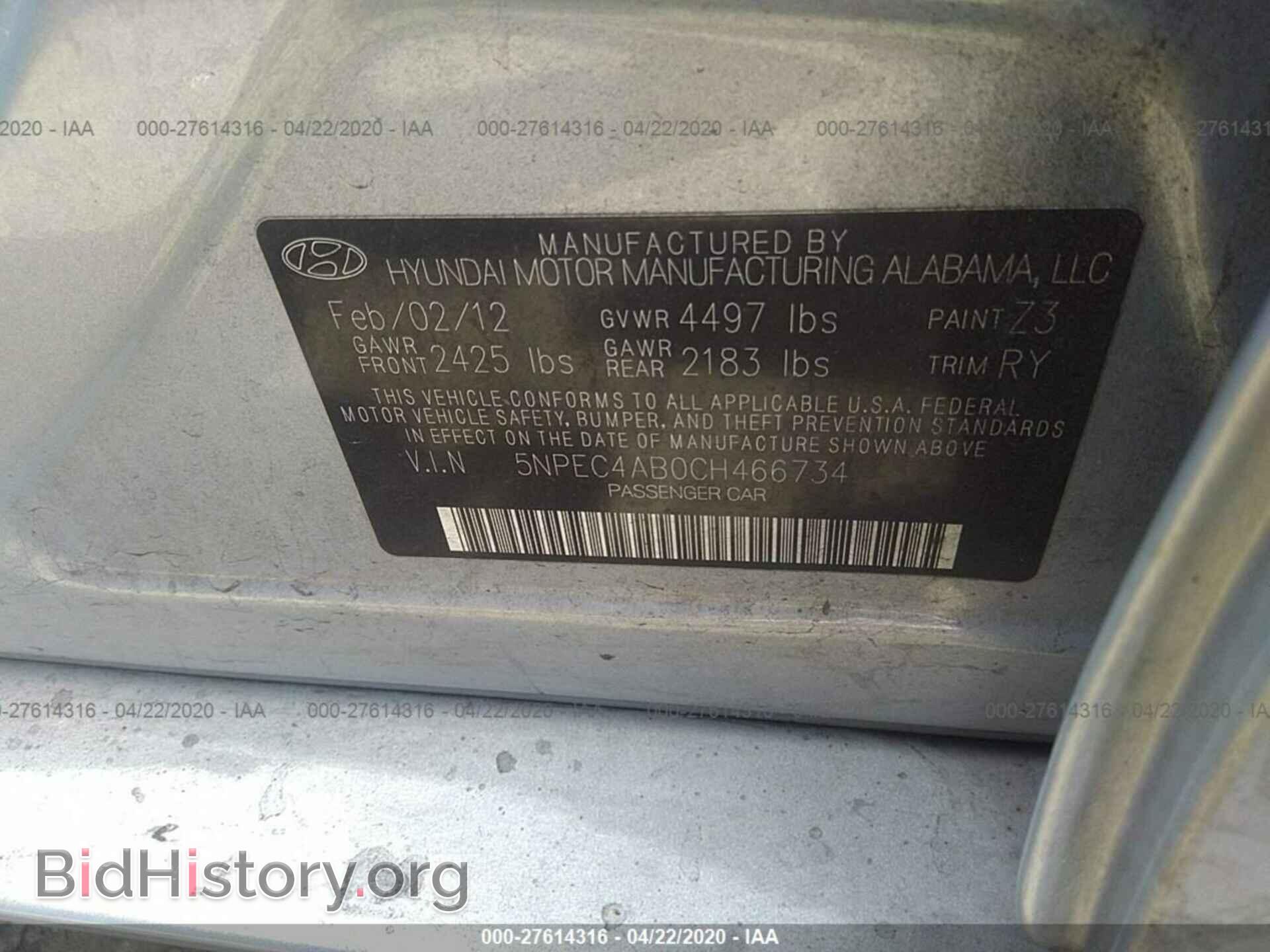 2012 HYUNDAI SONATA - VIN: 5NPEC4AB0CH466734 - Фото 9